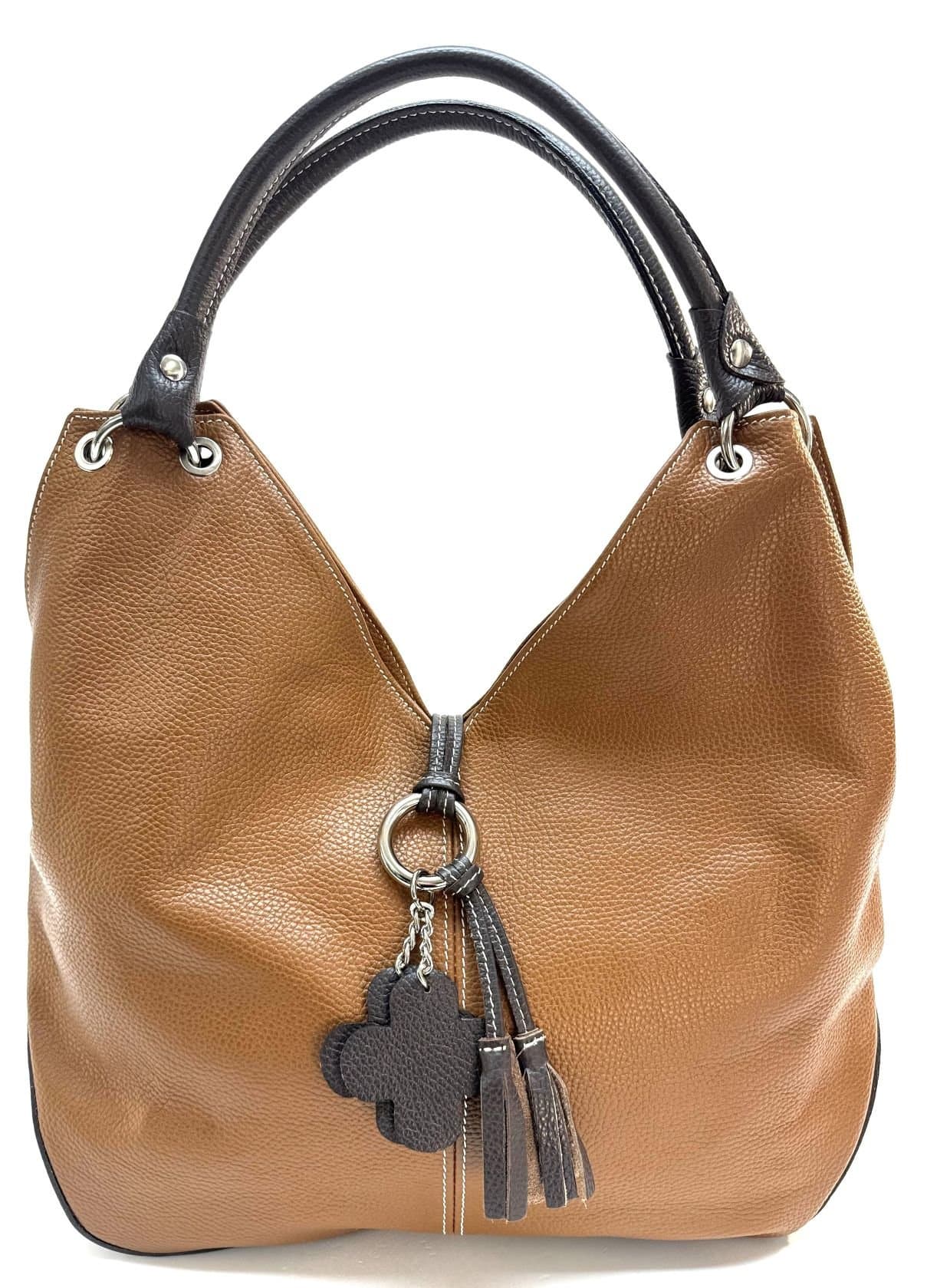 Borsa donna in vera pelle CHIAROSCURO mod. BONELLA big colore MIELE Made in Italy