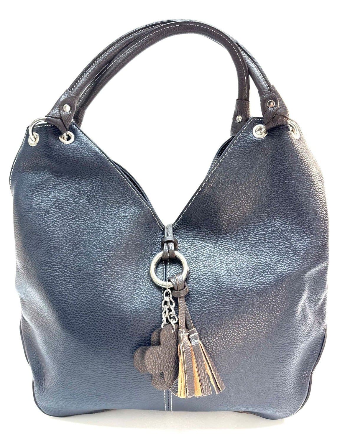 Borsa donna in vera pelle CHIAROSCURO mod. BONELLA big colore BLU, Made in Italy