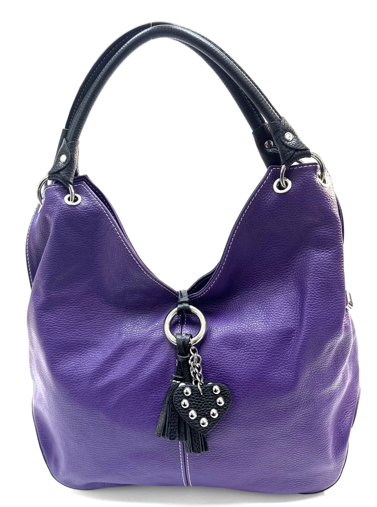 Borsa donna in vera pelle CHIAROSCURO mod. BONELLA big colore VIOLA, Made in Italy
