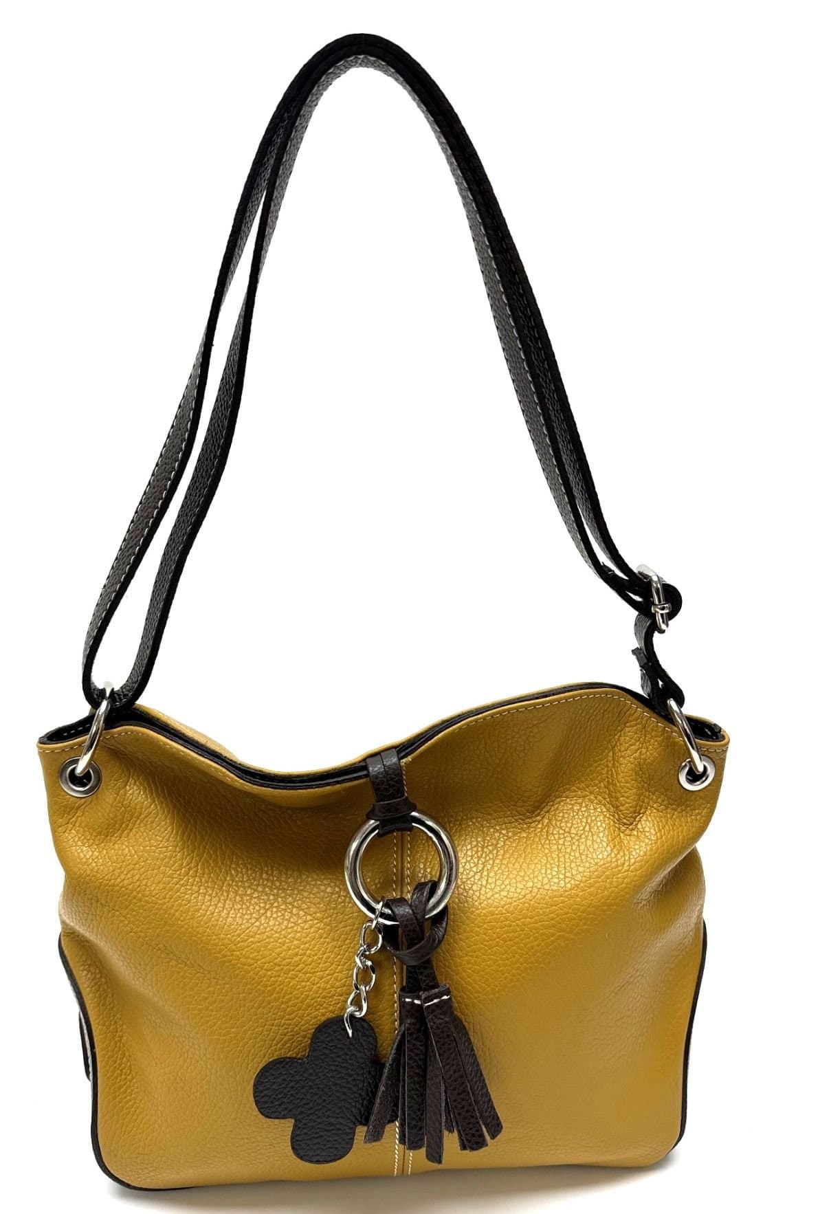 Borsa donna in vera pelle CHIAROSCURO mod. BETTA colore GIALLO SENAPE / TESTA DI MORO, Made in Italy