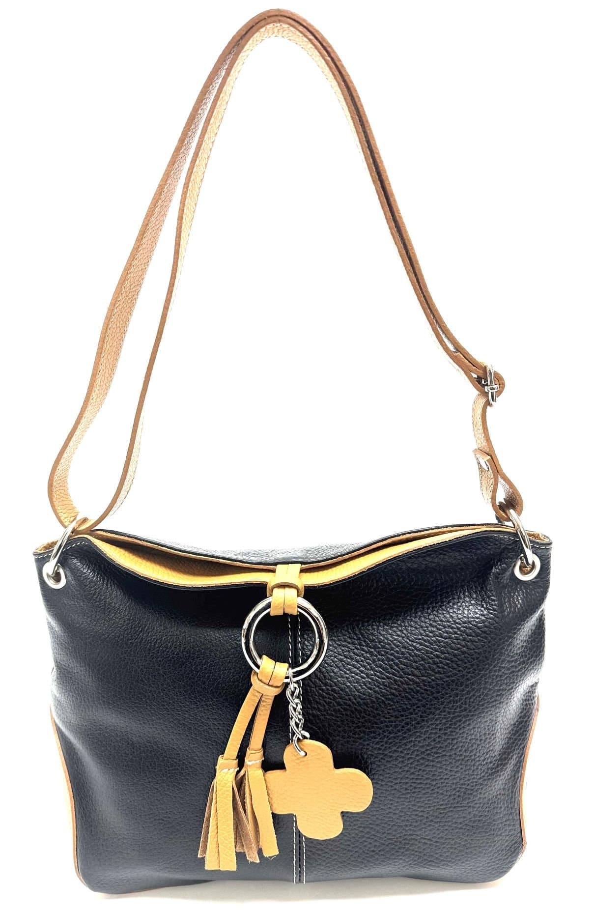 Borsa donna in vera pelle CHIAROSCURO mod. BETTA colore NERO / MIELE, Made in Italy