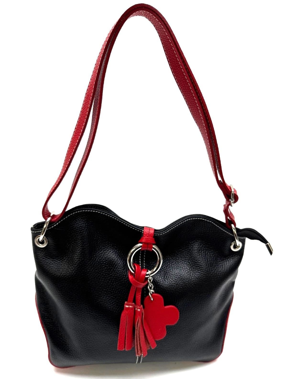 Borsa donna in vera pelle CHIAROSCURO mod. BETTA colore NERO / ROSSO, Made in Italy