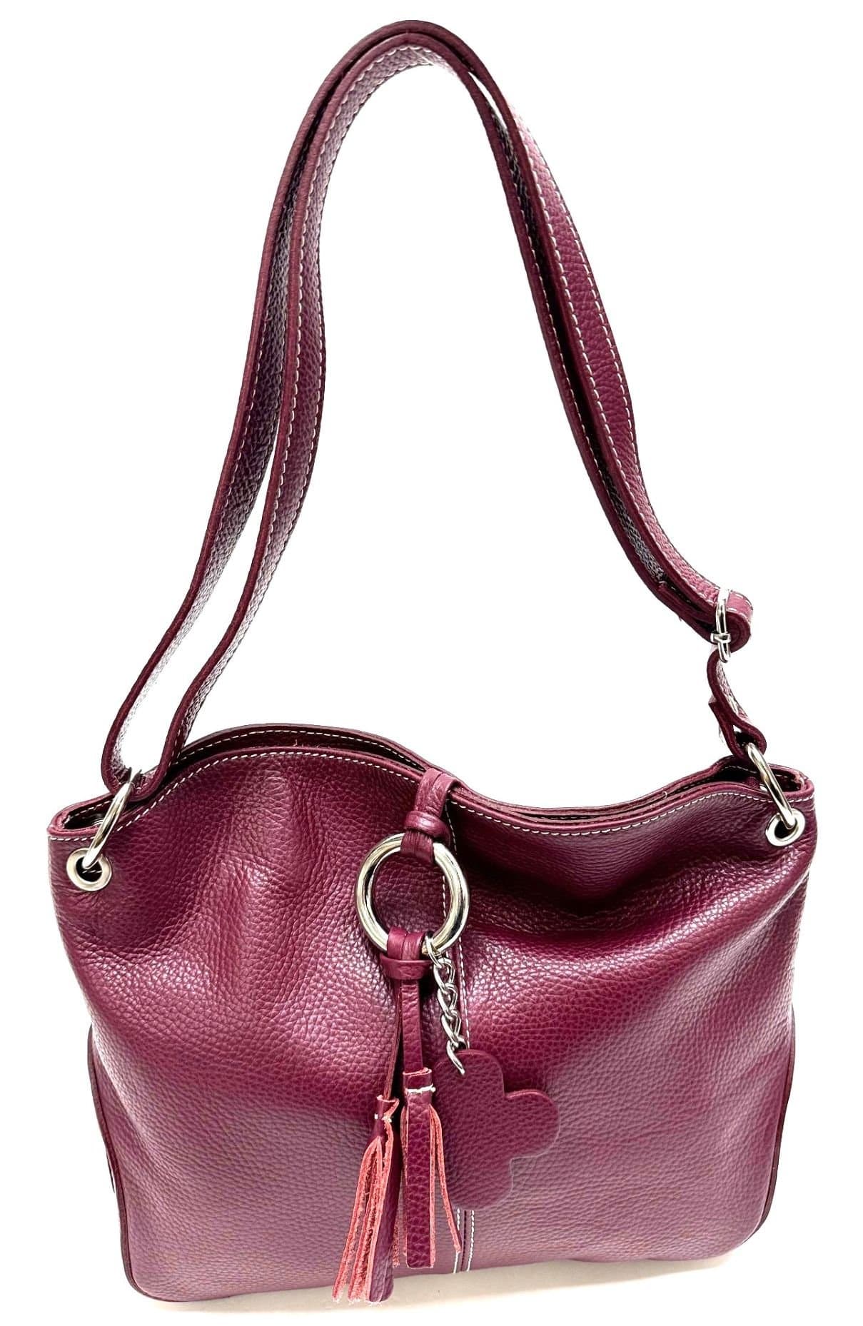 Borsa donna in vera pelle CHIAROSCURO mod. BETTA colore PRUGNA, Made in Italy