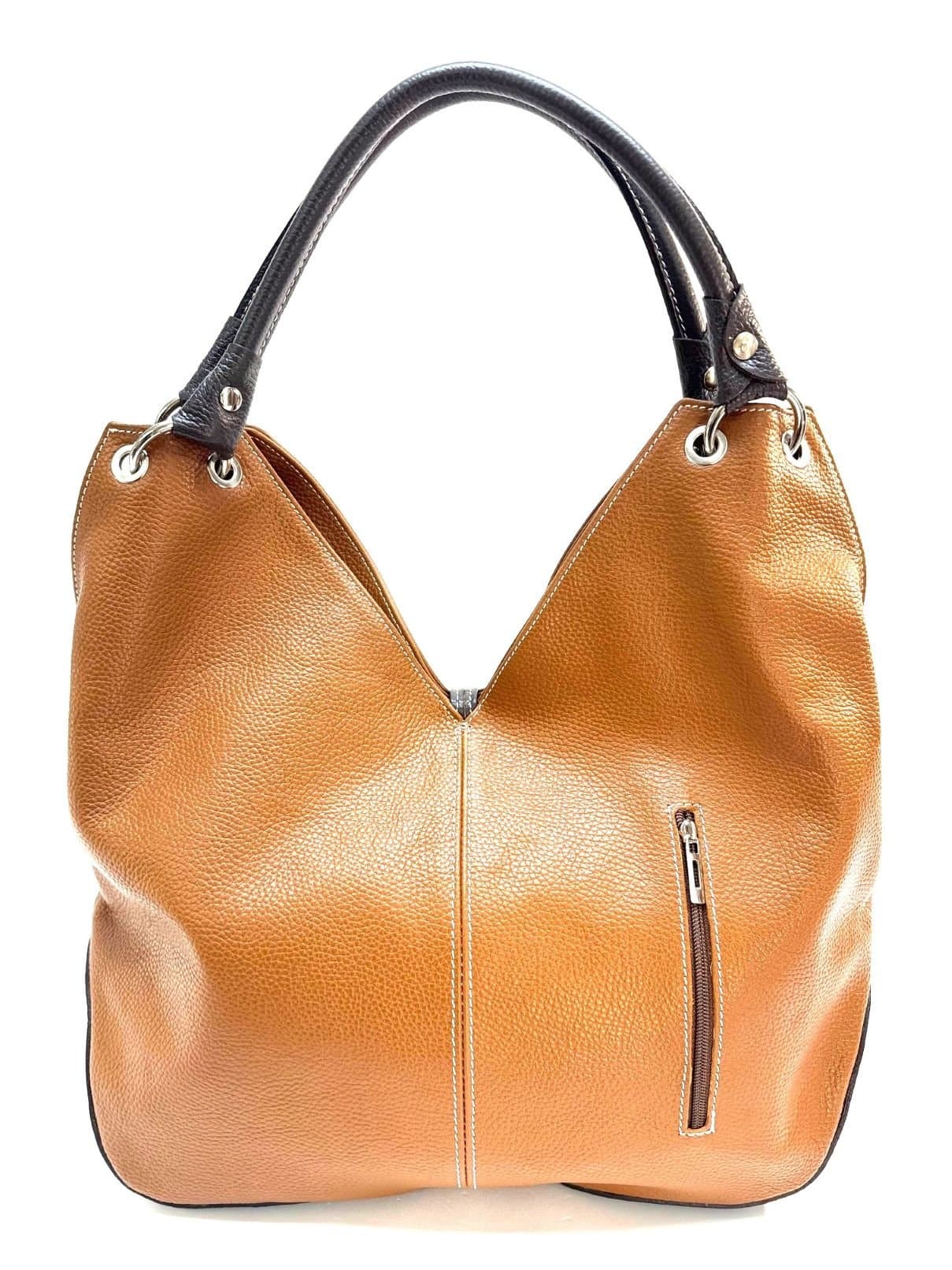 Borsa donna in vera pelle CHIAROSCURO mod. BONELLA big, colore MIELE, Made in Italy