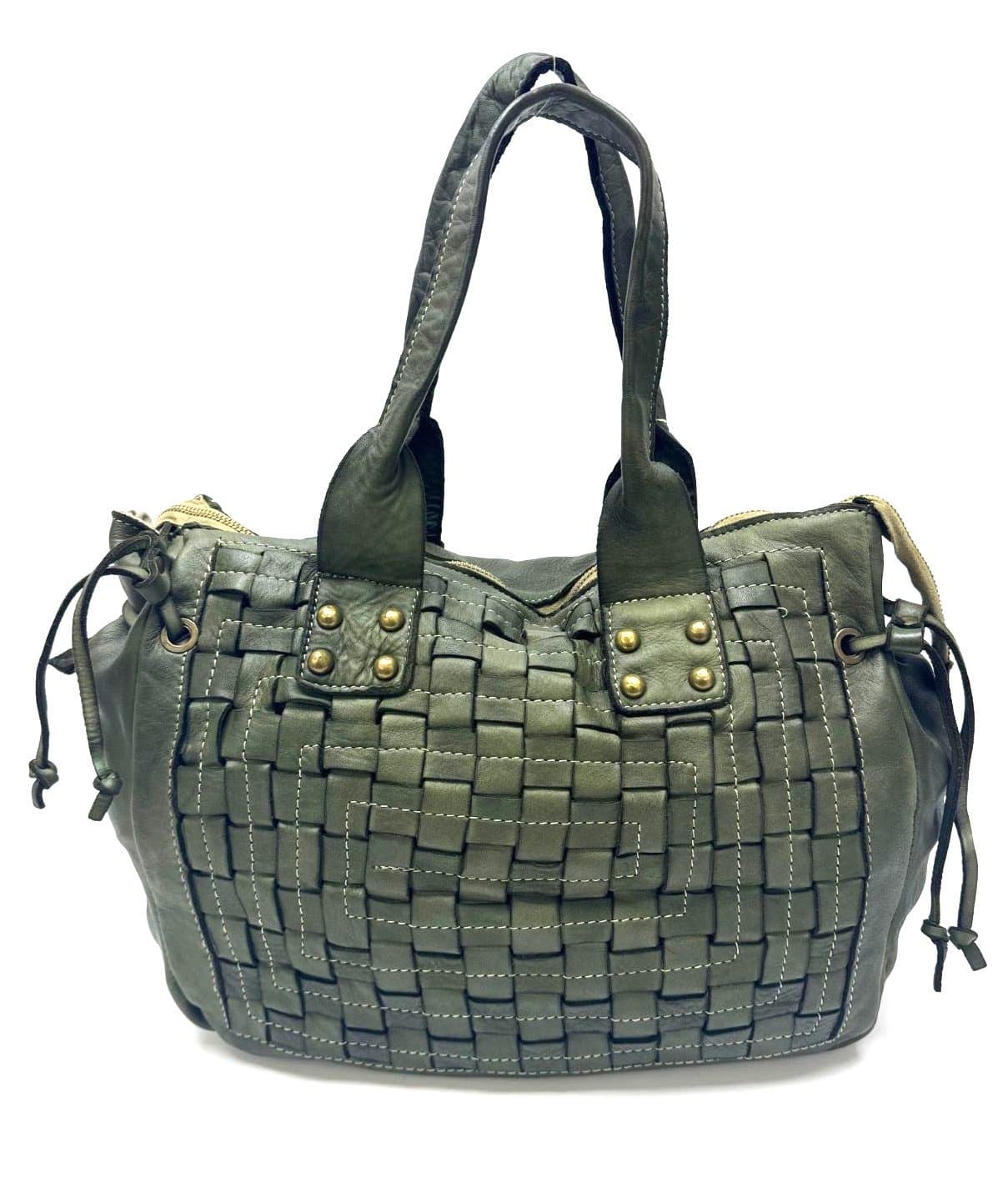 Borsa donna in vera pelle CHIARO SCURO mod. ASIA colore VERDE Made in Italy