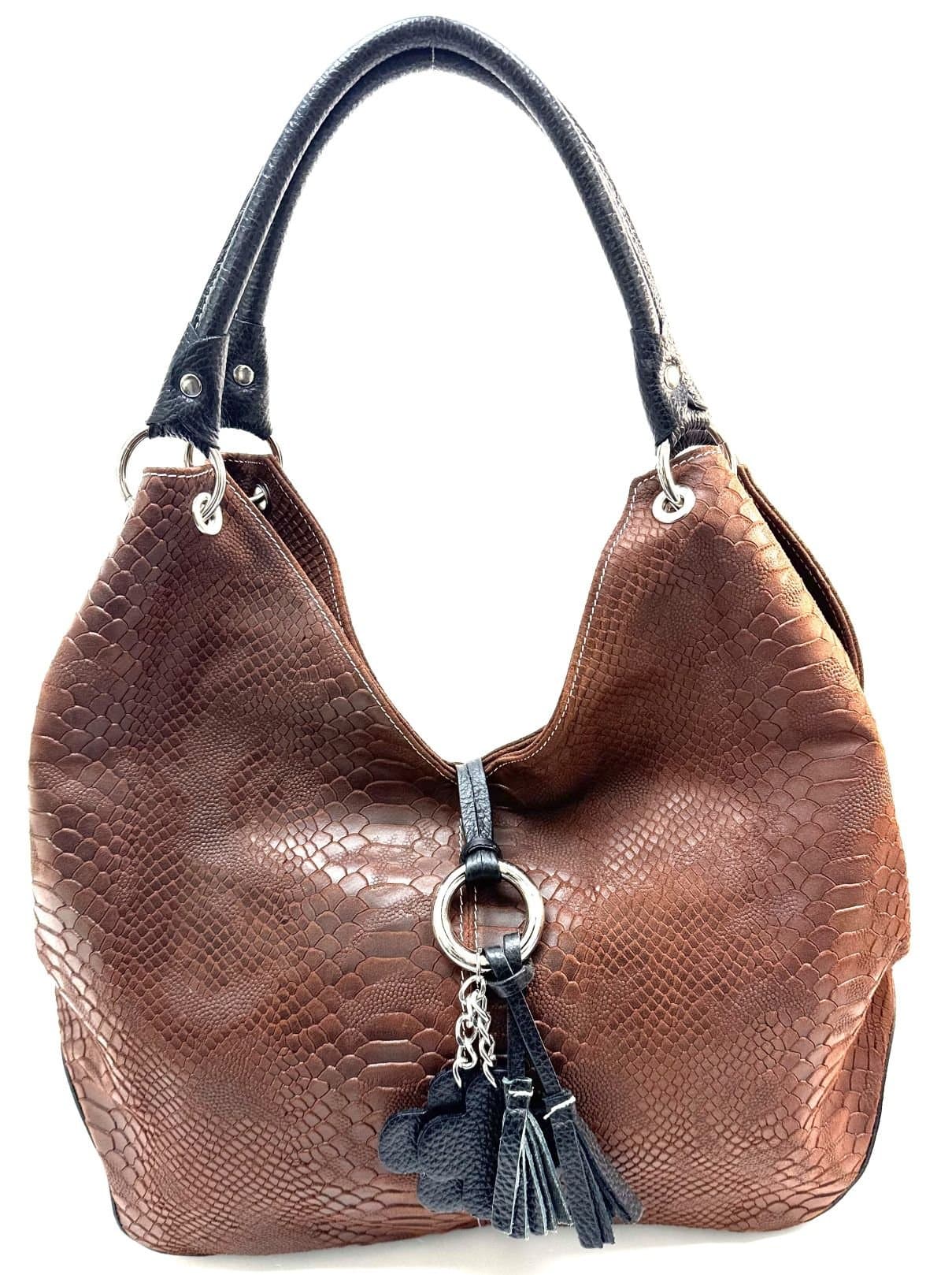 Borsa donna in vera pelle CHIAROSCURO mod. BONELLA big stampa pitone colore MARRONE, Made in Italy