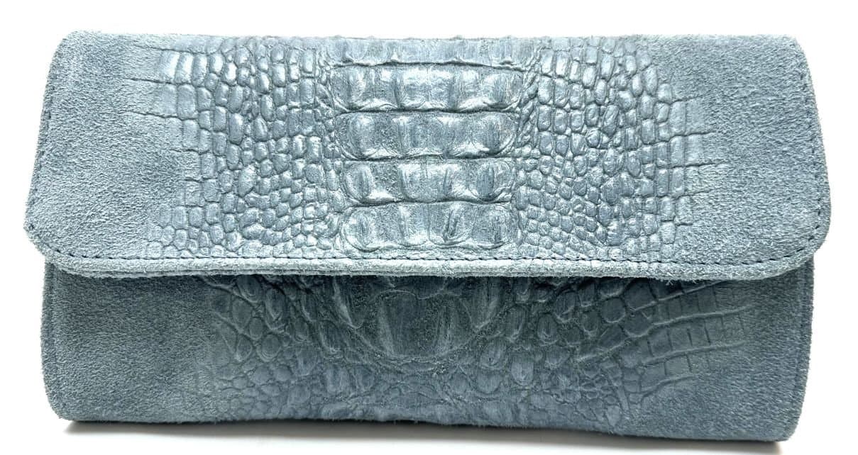 Borsa donna in vera pelle CHIARO SCURO mod. EMILIA colore AZZURRO, stampa COCCO, Made in Italy