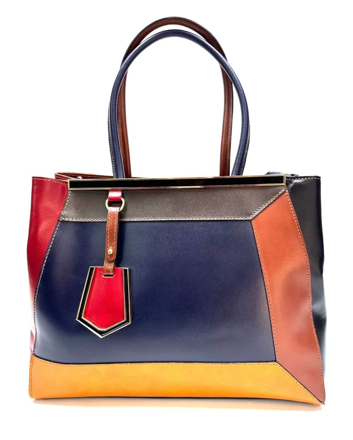 Borsa donna in vera pelle CHIAROSCURO. mod. HANA, base blu, colore MULTICOLORE, Made in Italy
