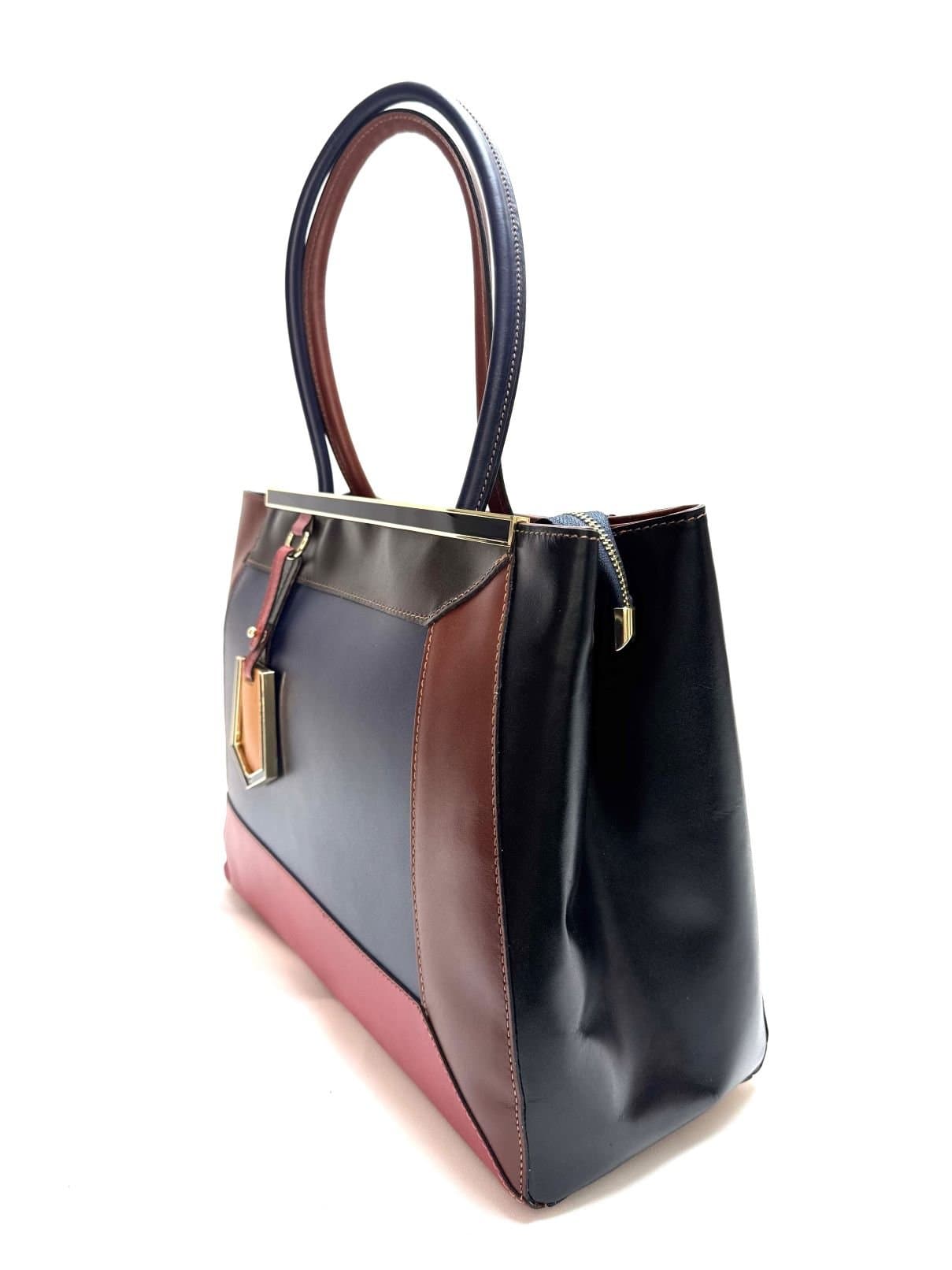 Borsa donna in vera pelle CHIAROSCURO mod. HANA, base BLUe, colore MULTICOLORE Made in Italy