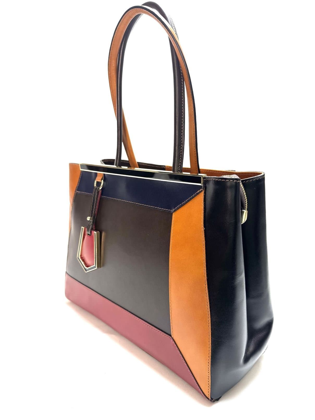 Borsa donna in vera pelle CHIAROSCURO mod. HANA, base TESTA MORO, colore MULTICOLORE Made in Italy