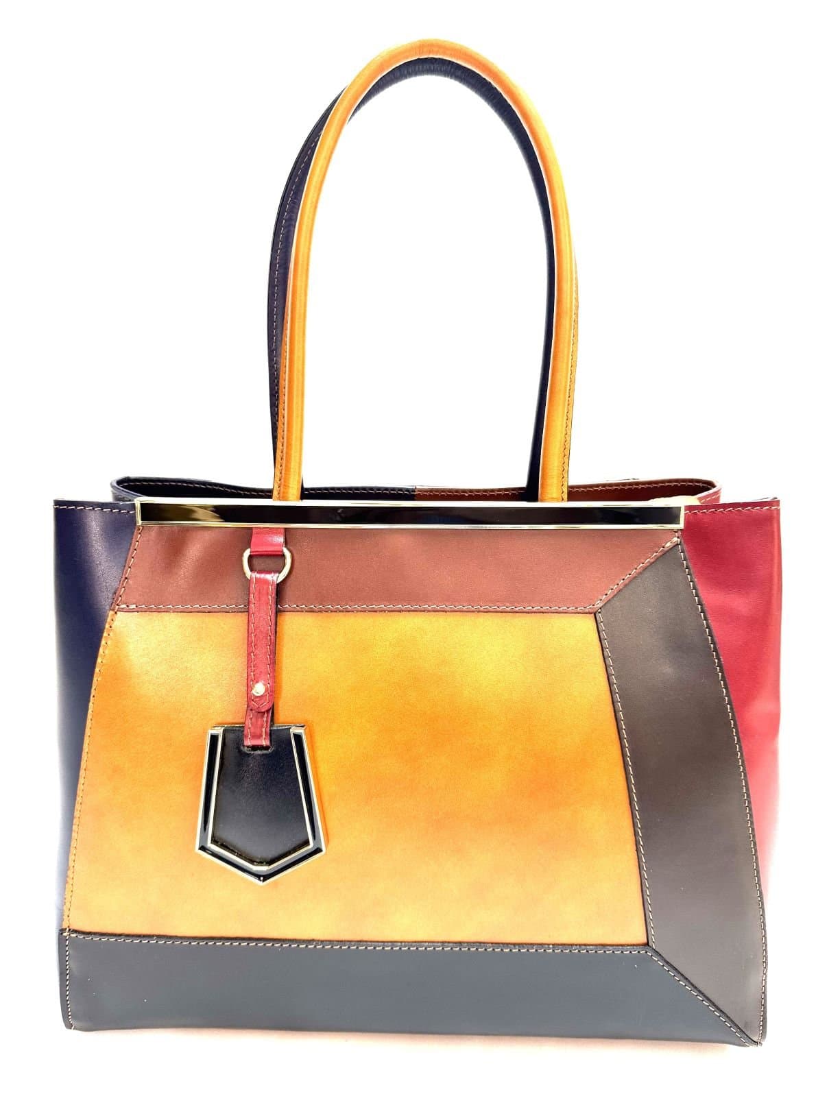 Borsa donna in vera pelle CHIAROSCURO. mod. HANA, base miele, colore MULTICOLORE Made in Italy