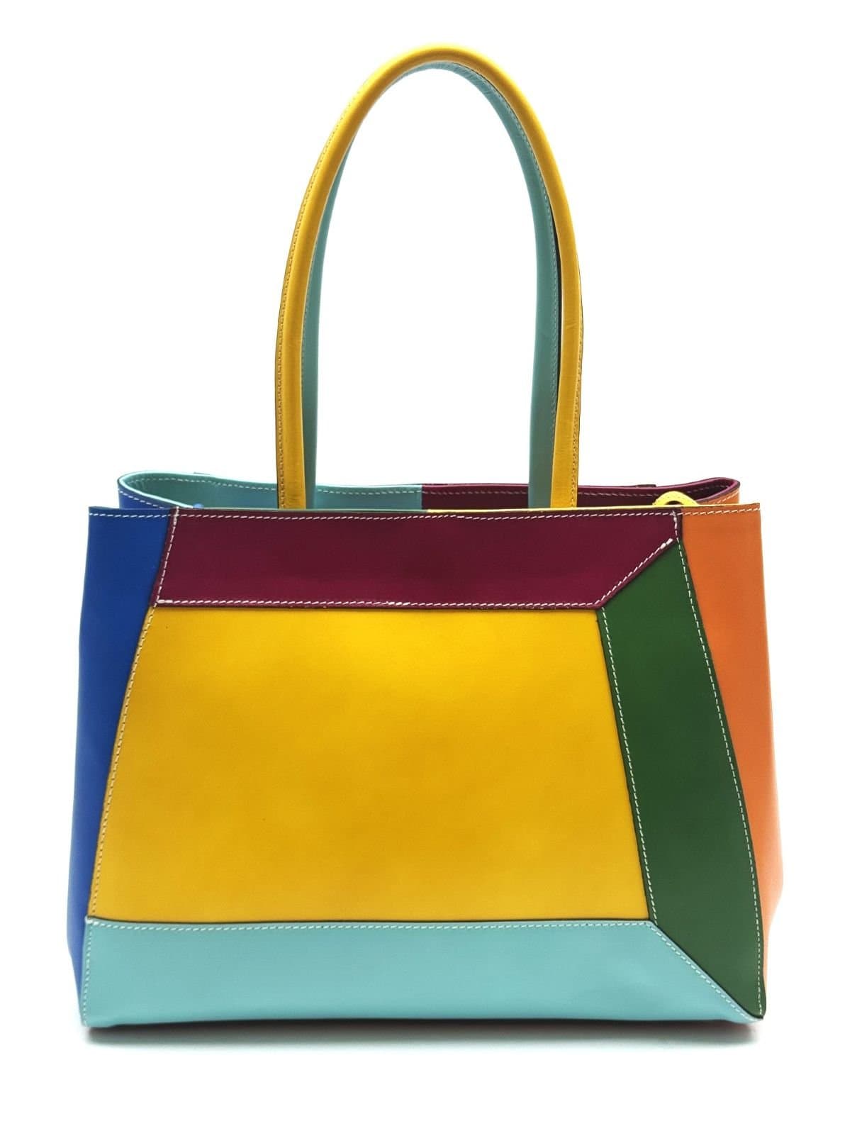 Borsa donna in vera pelle CHIAROSCURO. mod. HANA, base miele, colore MULTICOLORE Made in Italy