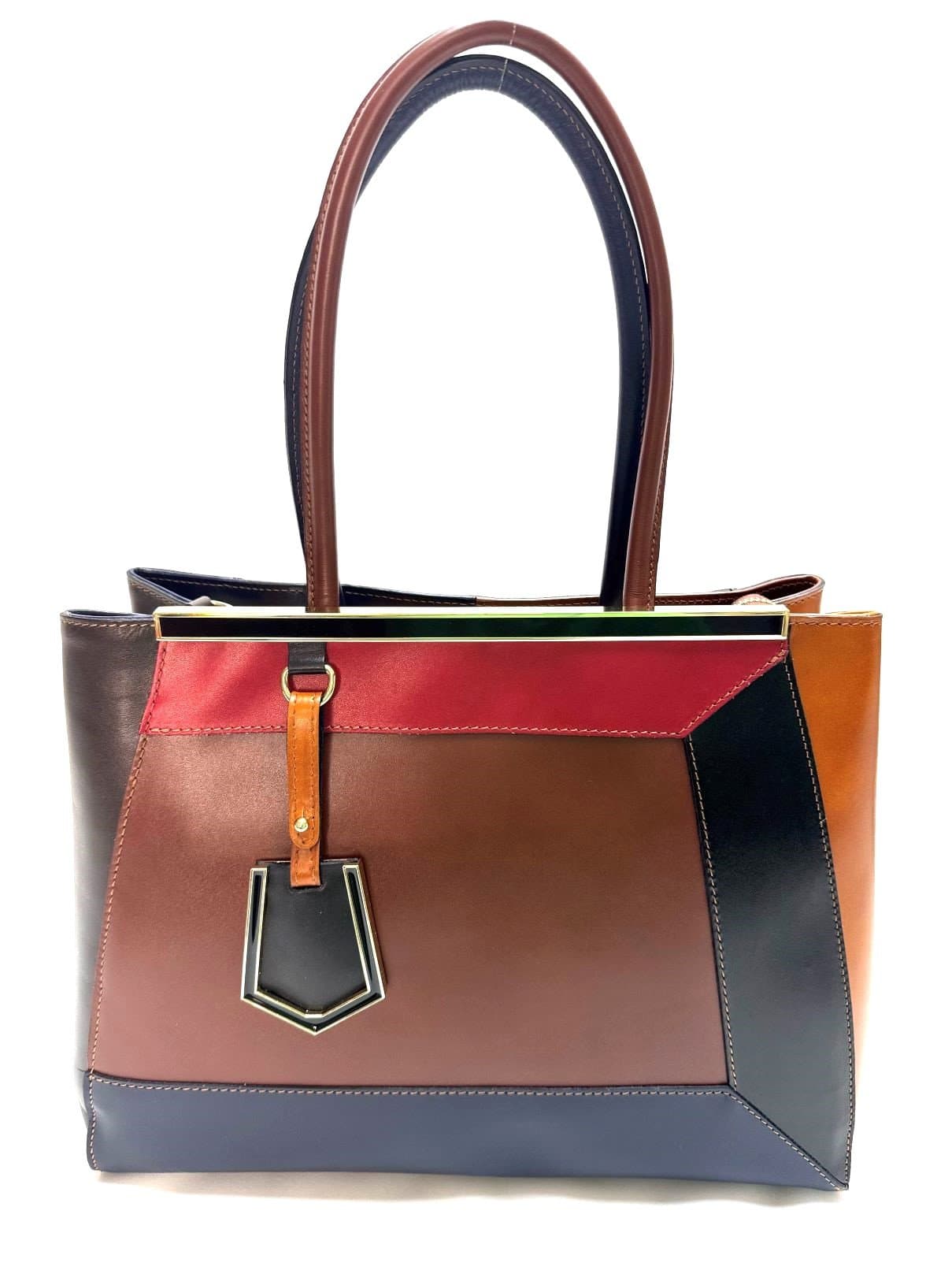 Borsa donna in vera pelle CHIAROSCURO. mod. HANA, base marrone, colore MULTICOLORE Made in Italy