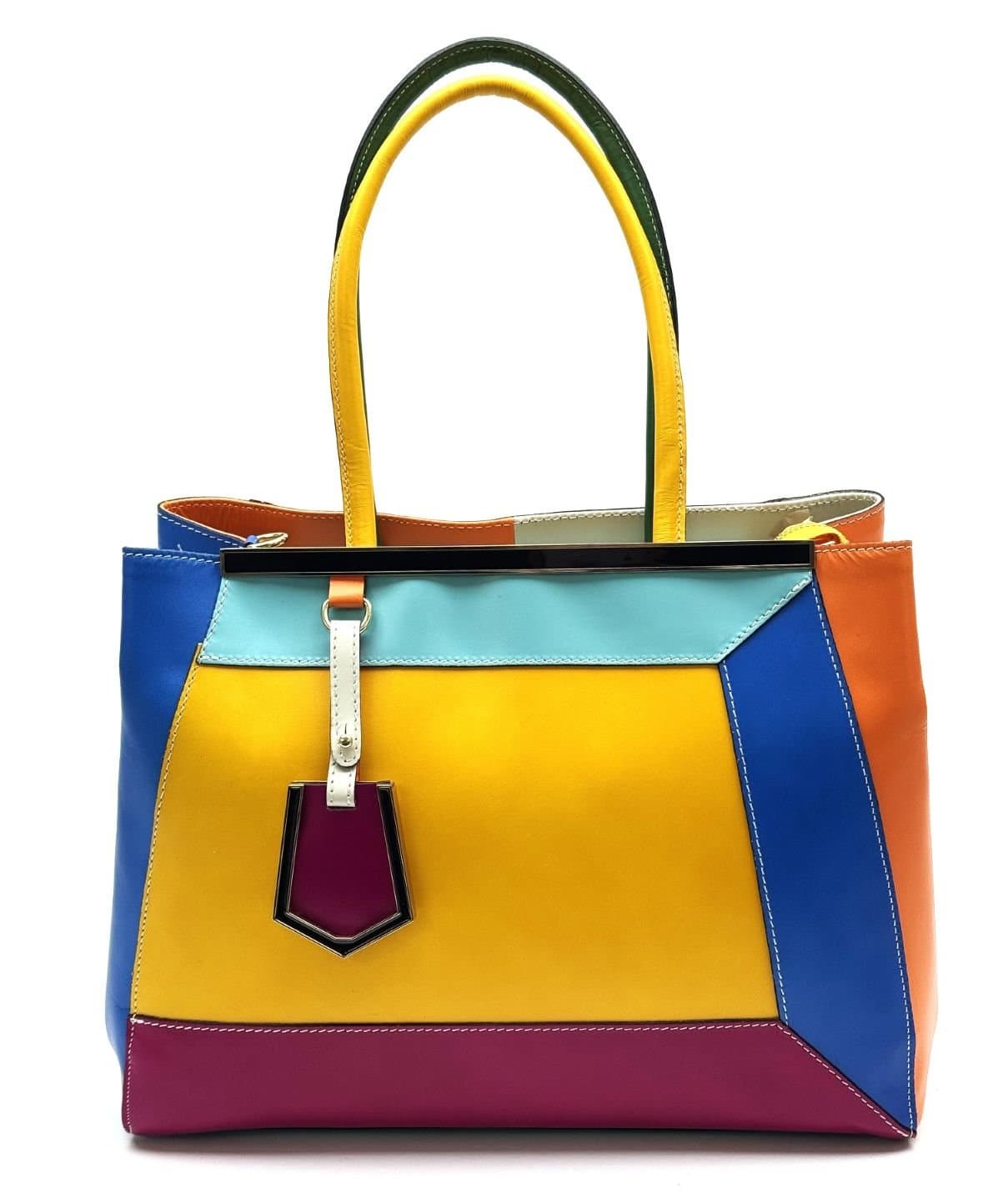 Borsa donna in vera pelle CHIAROSCURO. mod. HANA, base GIALLO, colore MULTICOLORE Made in Italy