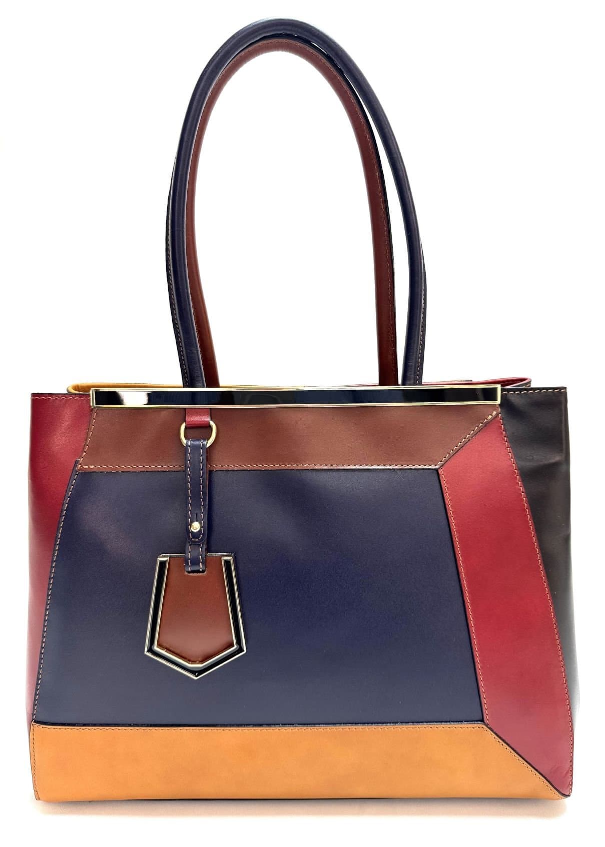 Borsa donna in vera pelle CHIAROSCURO mod. HANA, base blu scuro, colore MULTICOLORE Made in Italy