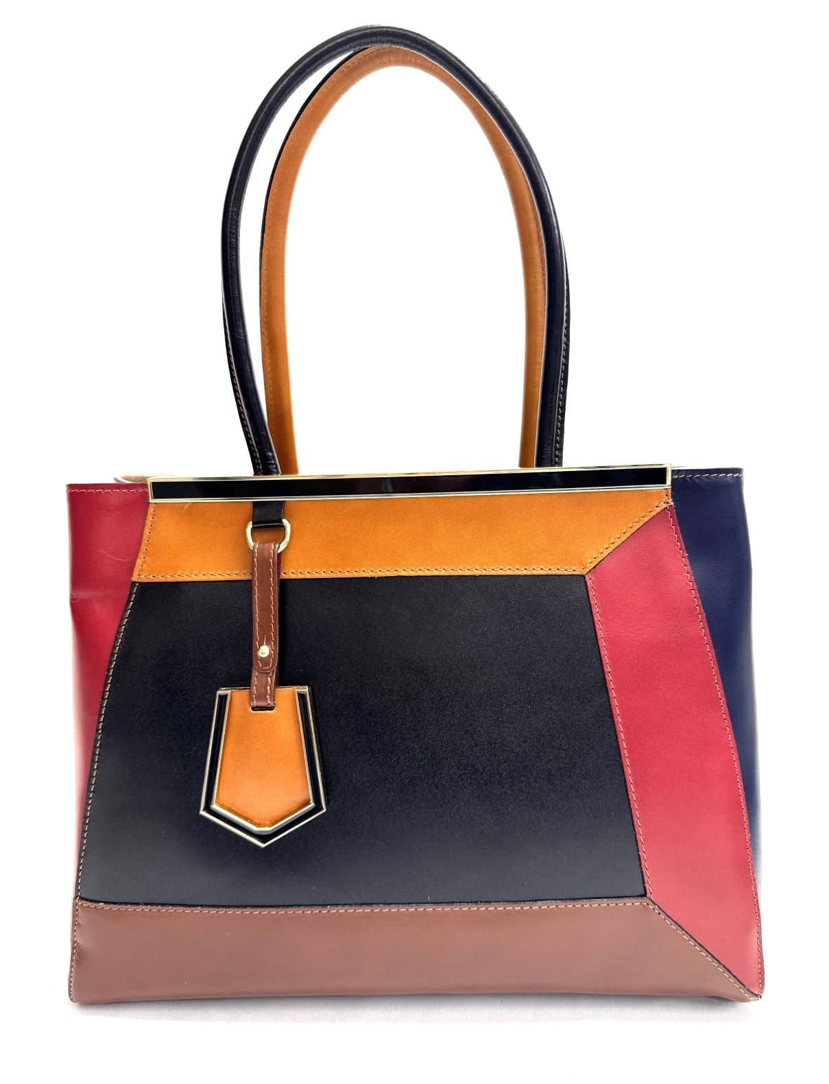 Borsa donna in vera pelle CHIAROSCURO. mod. HANA, base nero, colore MULTICOLORE Made in Italy