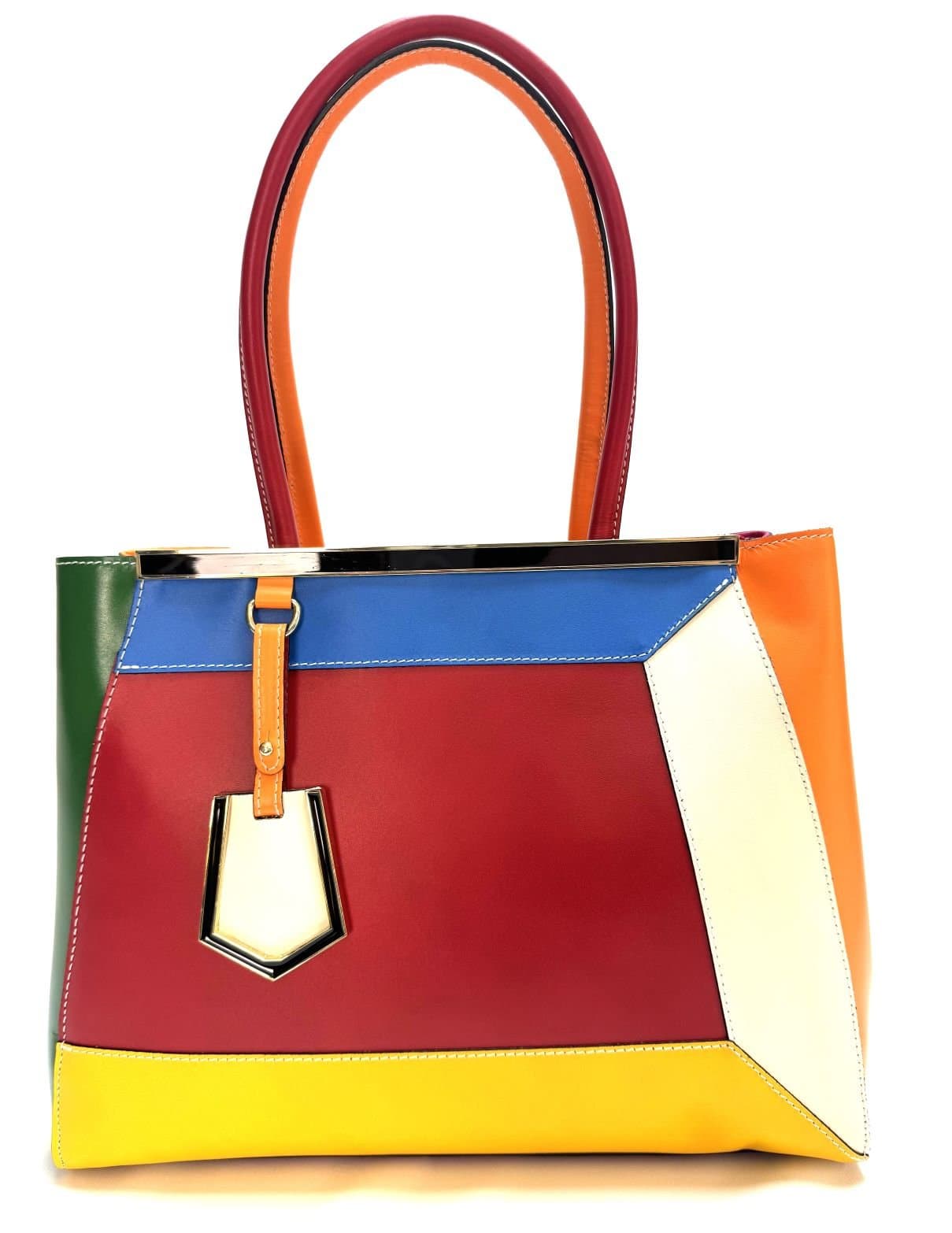 Borsa donna in vera pelle CHIAROSCURO mod. HANA, base rosso, colore MULTICOLORE / ESTIVO, Made in Italy.