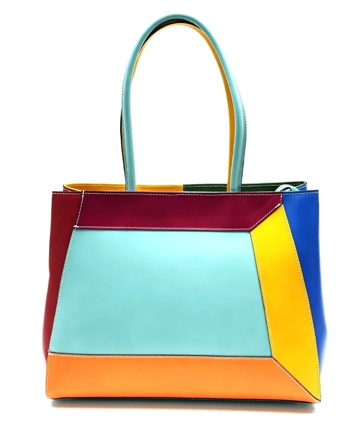 Borsa donna in vera pelle CHIAROSCURO mod. HANA, base verde Tiffany, colore MULTICOLORE / ESTIVO Made in Italy