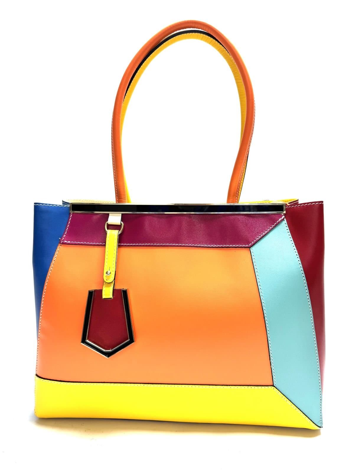 Borsa donna in vera pelle CHIAROSCURO mod. HANA, base arancione, colore MULTICOLORE / ESTIVO Made in Italy.
