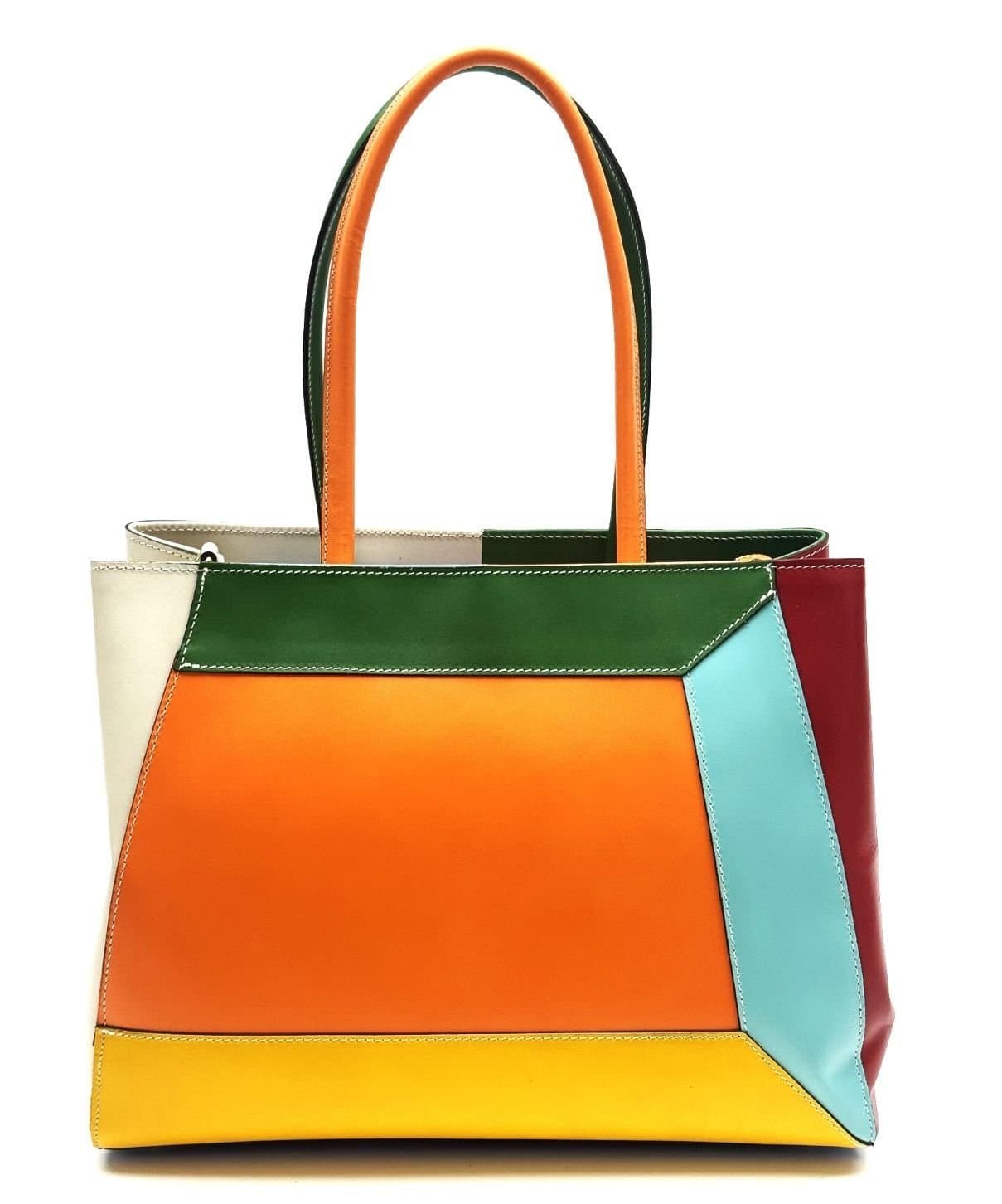 Borsa donna in vera pelle CHIAROSCURO mod. HANA, base arancione, colore MULTICOLORE / ESTIVO Made in Italy.