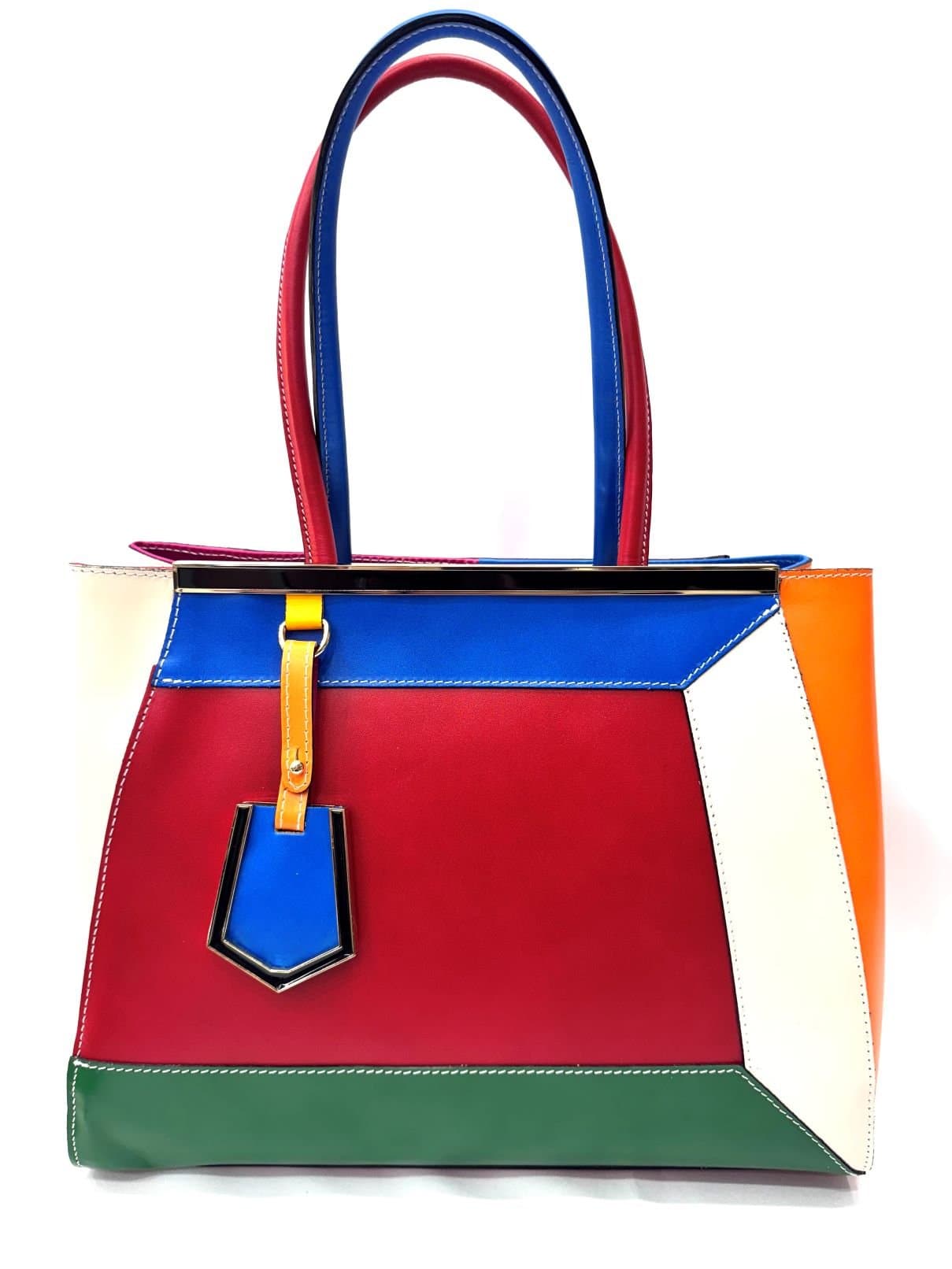 Borsa donna in vera pelle CHIAROSCURO mod. HANA, base rosso, colore MULTICOLORE / ESTIVO, Made in Italy.