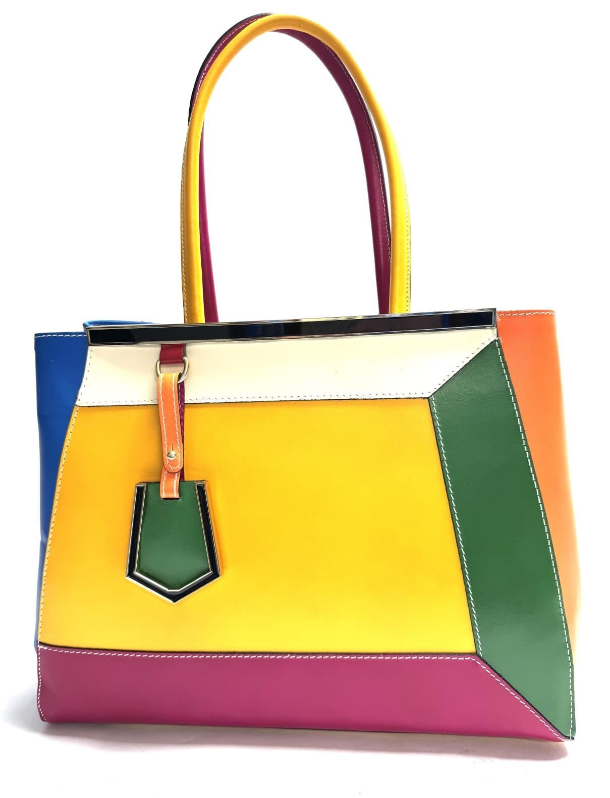 Borsa donna in vera pelle, CHIAROSCURO mod. HANA, base giallo, colore MULTICOLORE / ESTIVO, Made in Italy