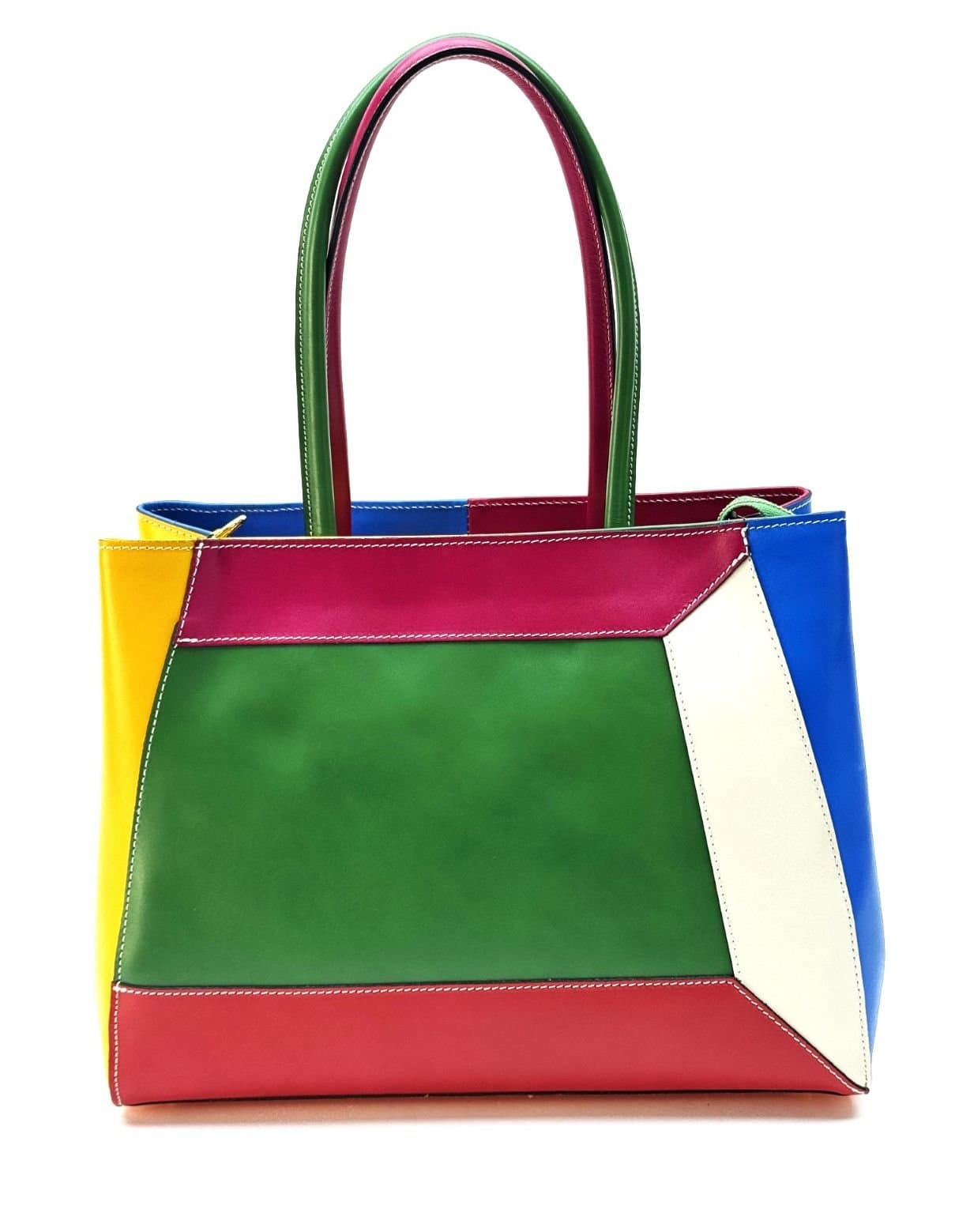 Borsa donna in vera pelle, CHIAROSCURO mod. HANA, base giallo, colore MULTICOLORE / ESTIVO, Made in Italy.