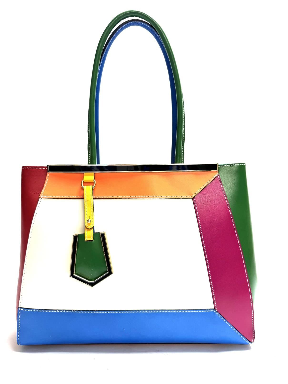 Borsa donna in vera pelle, CHIAROSCURO mod. HANA, base beige, colore MULTICOLORE / ESTIVO, Made in Italy