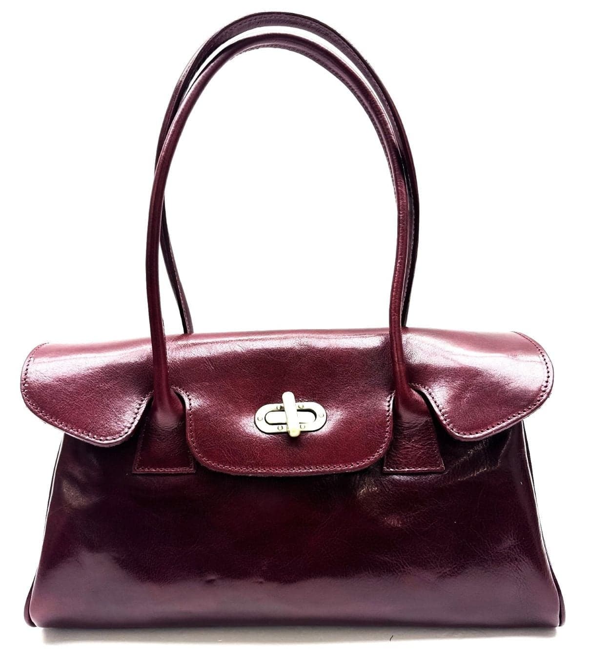 Borsa donna in vera pelle CHIAROSCURO mod. MARGHERITA colore ROSSO / VINACCIO Made in Italy