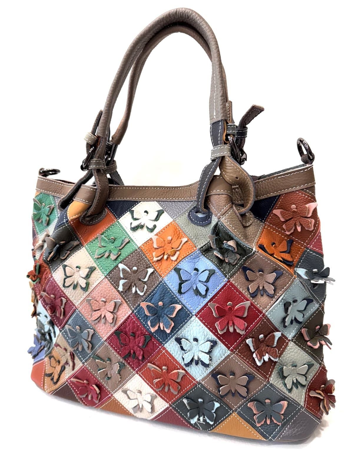 Borsa donna in vera pelle ARIANNA DINI mod. CHLOE, MULTICOLORE - FARFALLE