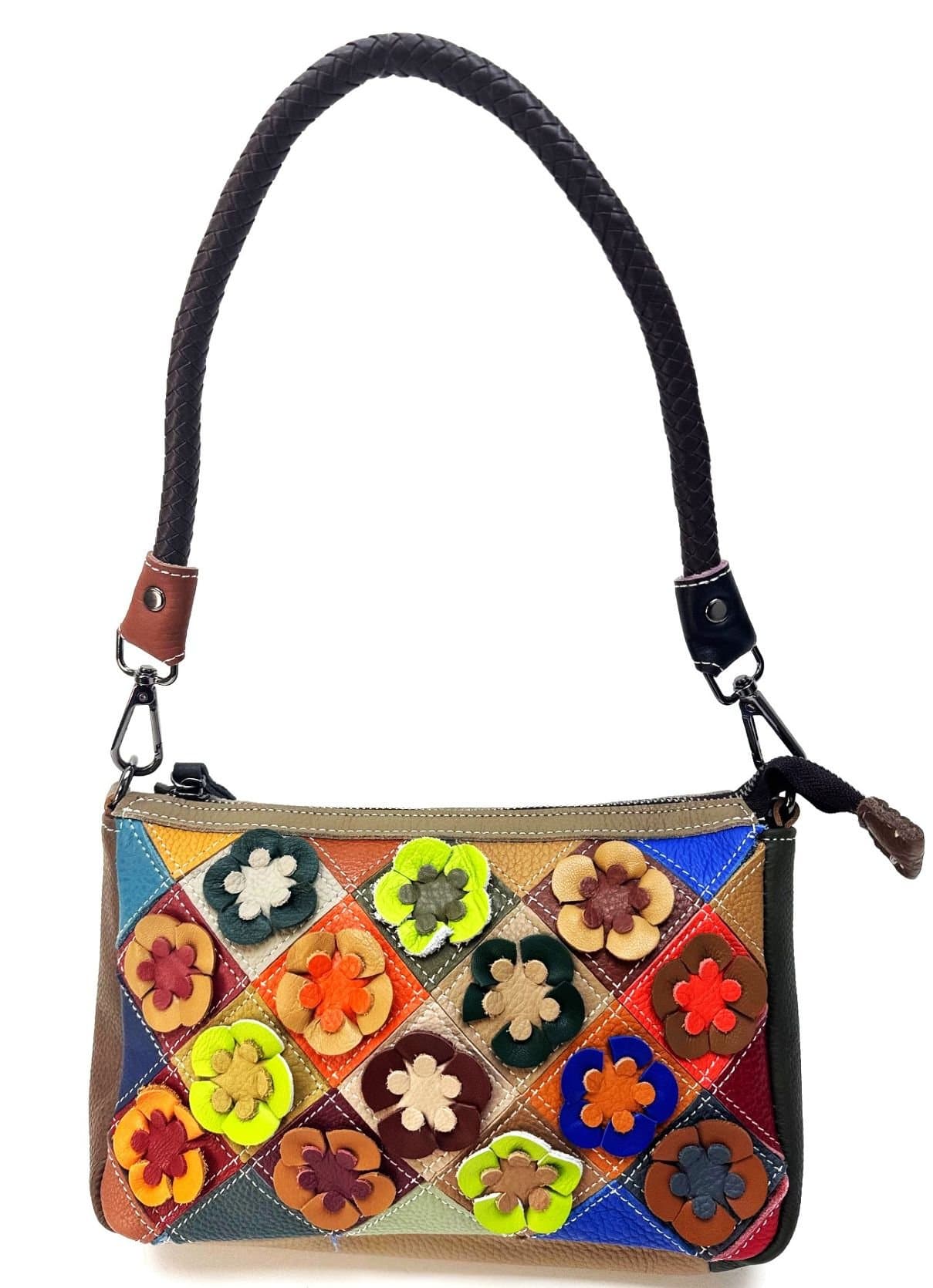Borsa donna in vera pelle ARIANNA DINI mod. ELDA, MULTICOLORE FIORI RANDOM