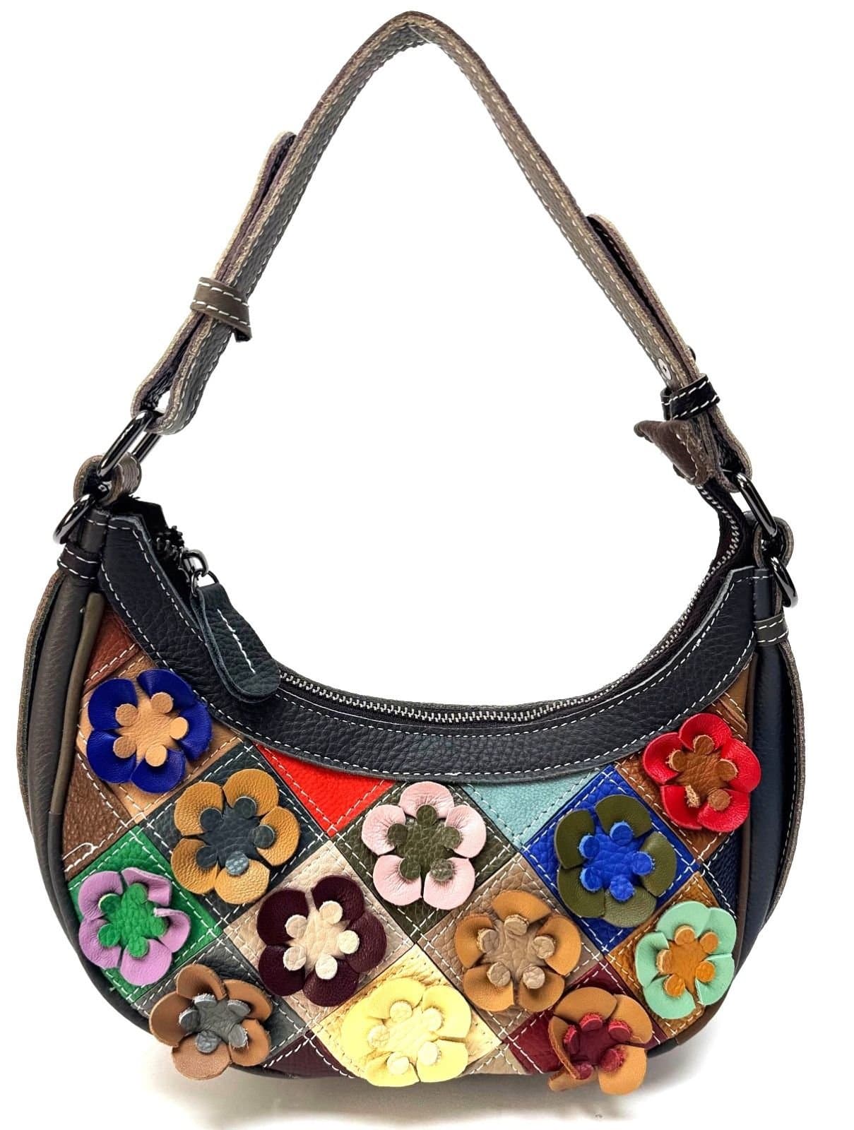 Borsa donna in vera pelle ARIANNA DINI mod. GAIA, MULTICOLORE FIORI random