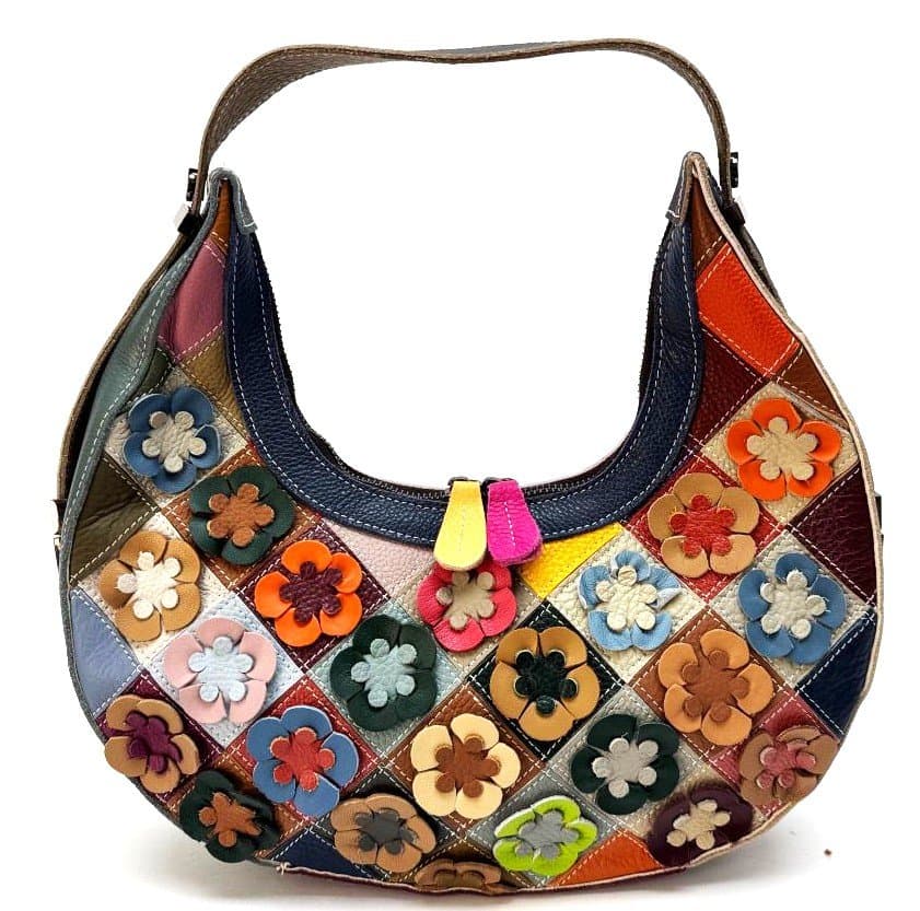 Borsa donna in vera pelle ARIANNA DINI mod. ROSALIA MAXI, MULTICOLORE FIORI random