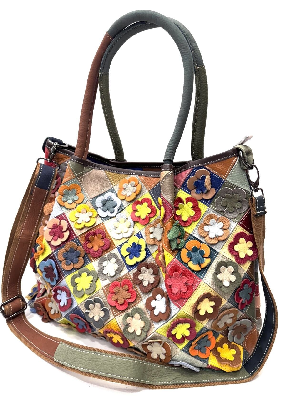 Borsa donna in vera pelle ARIANNA DINI mod. TULLIA, MULTICOLORE - FIORI