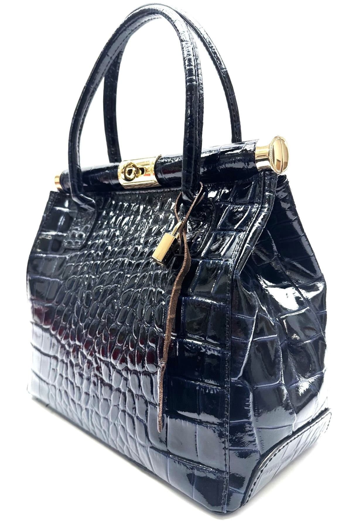 Borsa donna in vera pelle CHIAROSCURO mod. LEONA, colore BLU, Made in Italy