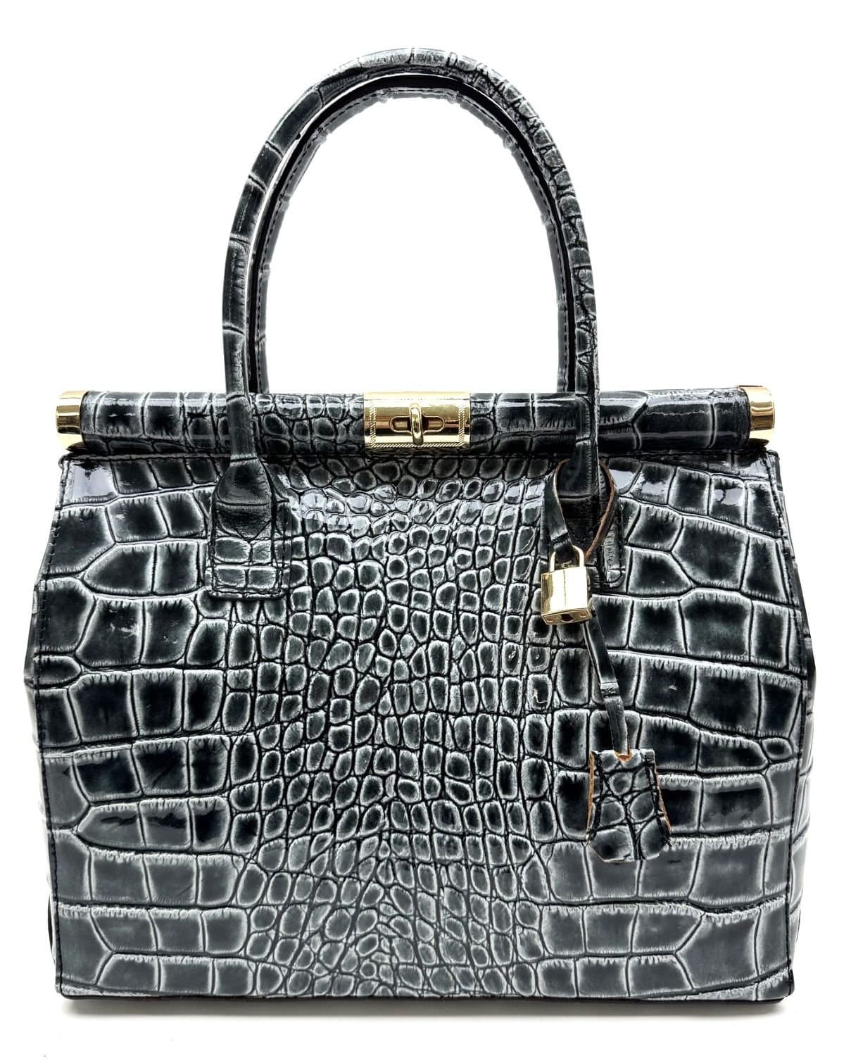Borsa donna in vera pelle CHIAROSCURO mod. LEONA, colore GRIGIO, Made in Italy.