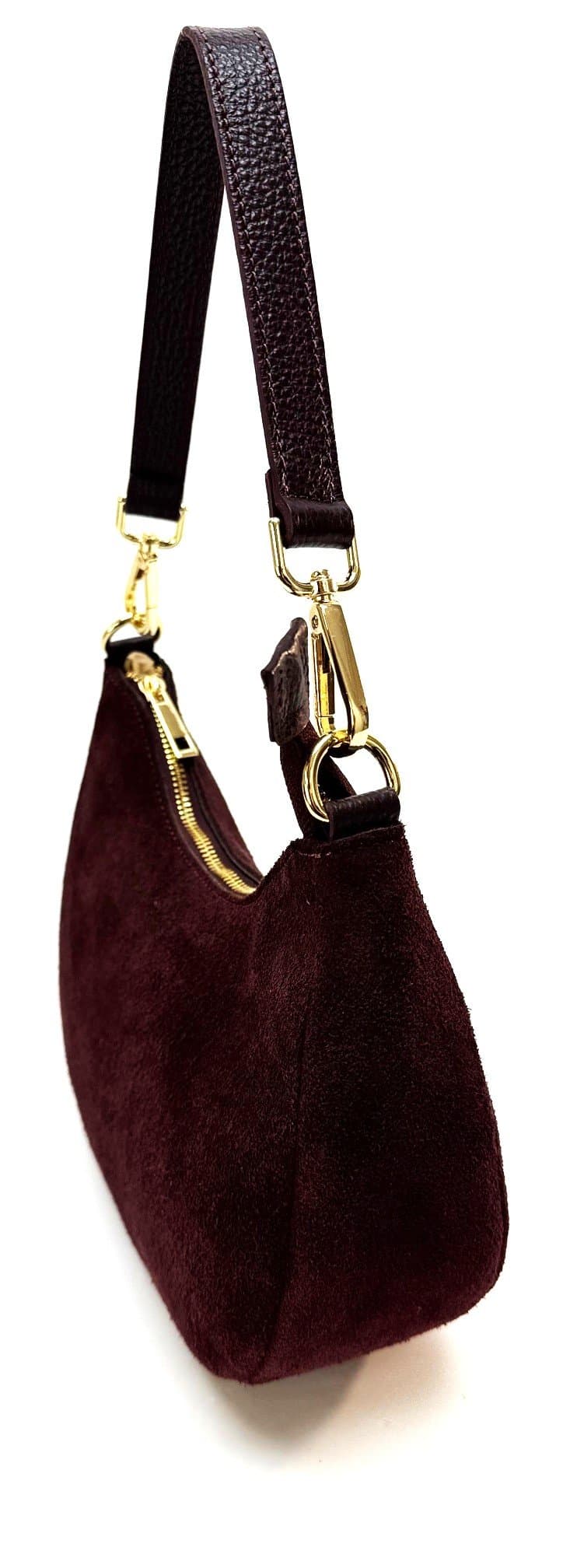 Borsa donna MONIA in vera pelle scamosciata, colore BORDEAUX, CHIAROSCURO, Made in Italy