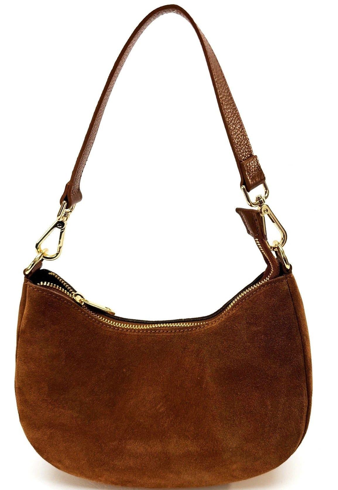 Borsa donna MONIA in vera pelle scamosciata, colore MIELE, CHIAROSCURO, Made in Italy.