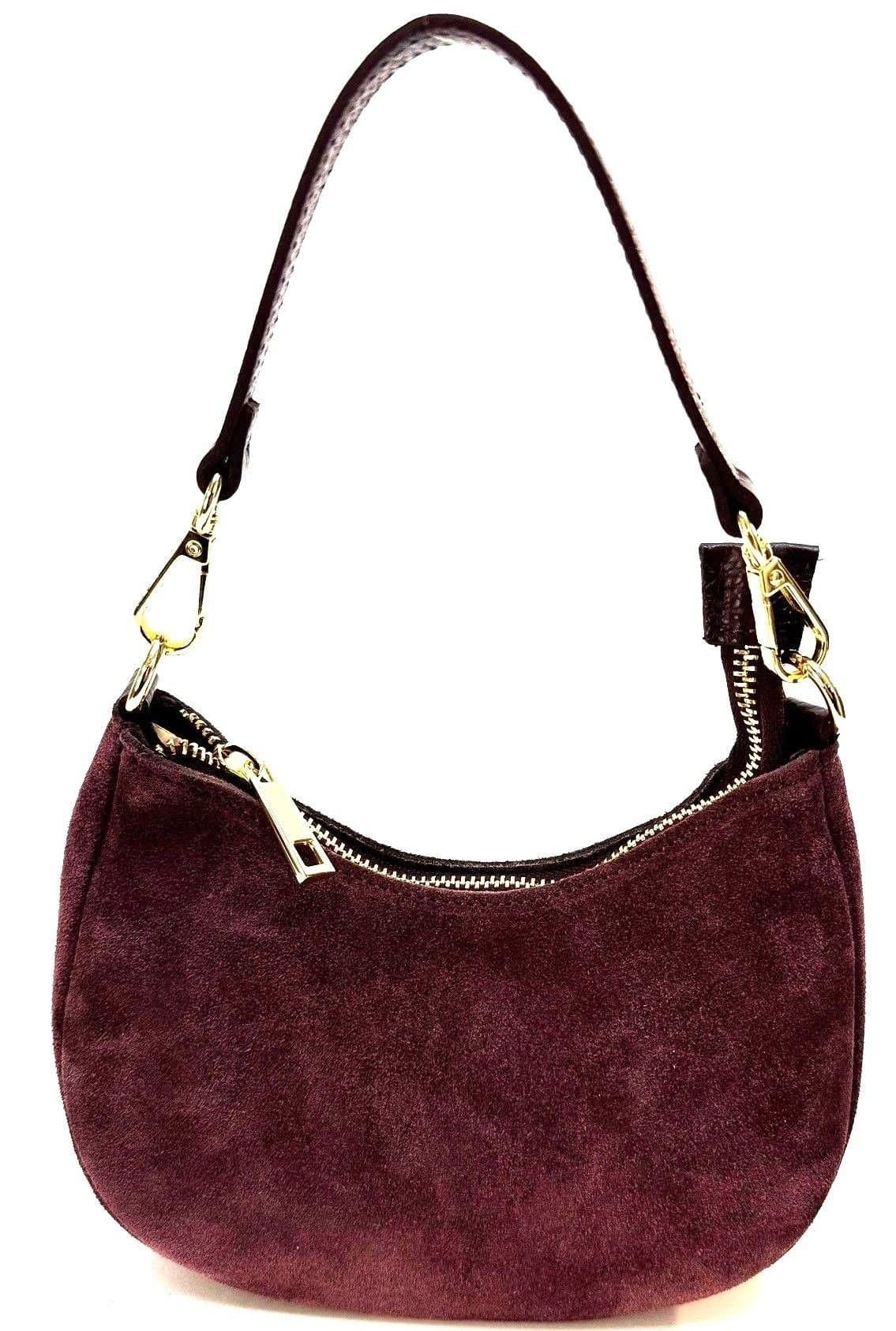 Borsa donna MONIA SMALL in vera pelle scamosciata, colore BORDEAUX, CHIAROSCURO, Made in Italy