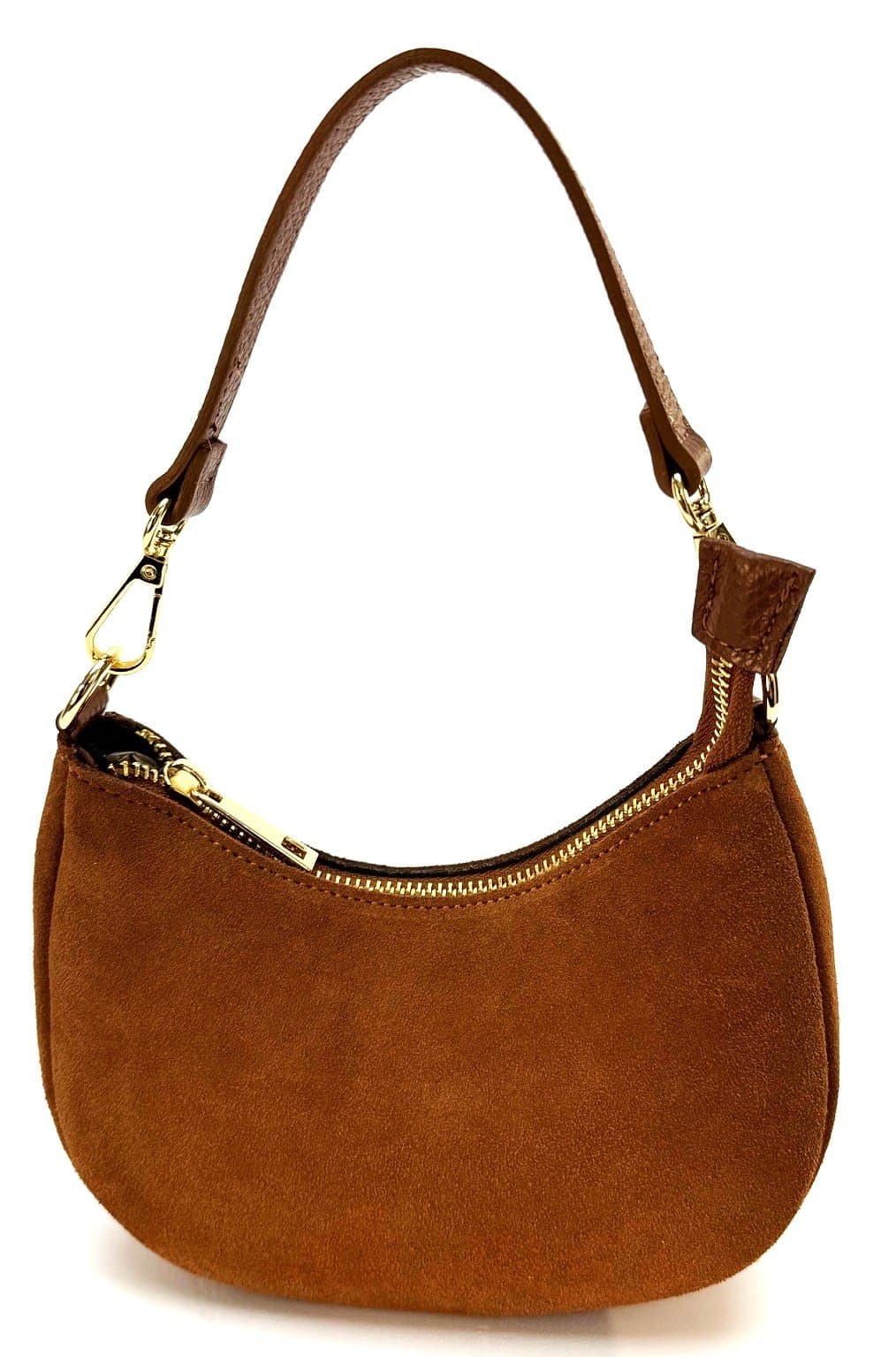 Borsa donna MONIA SMALL in vera pelle scamosciata, colore MIELE, CHIAROSCURO, Made in Italy