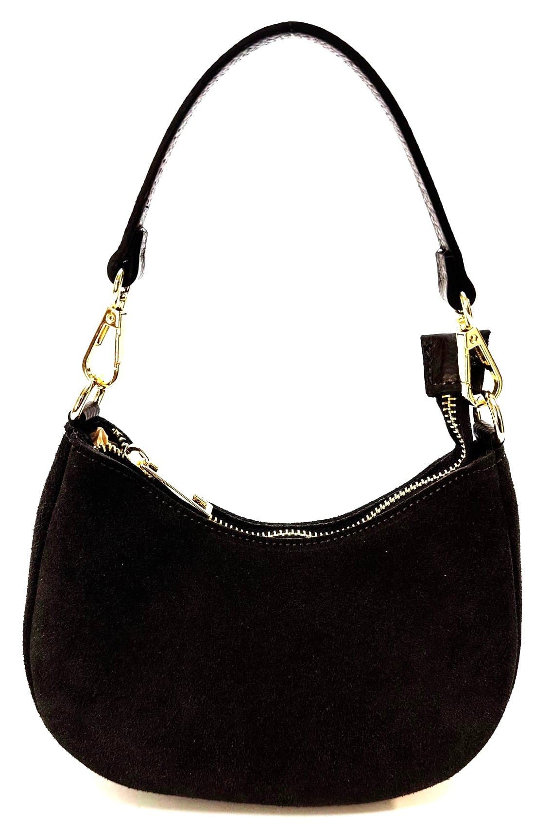 Borsa donna MONIA SMALL in vera pelle scamosciata, colore TESTA MORO, CHIAROSCURO, Made in Italy.