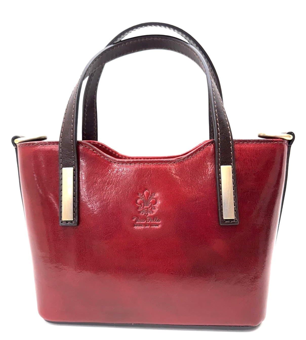 Borsa donna in vera pelle CHIAROSCURO mod. BEKY colore ROSSO / TESTA MORO Made in Italy.