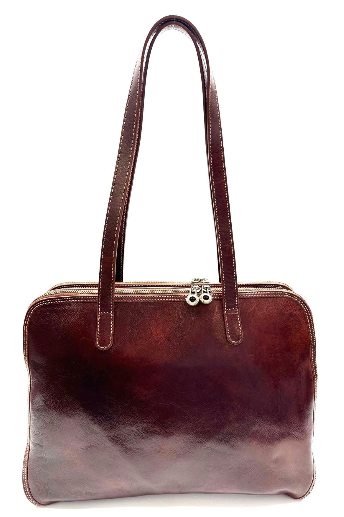 Borsa donna in vera pelle CHIAROSCURO mod. DORA colore MARRONE Made in Italy