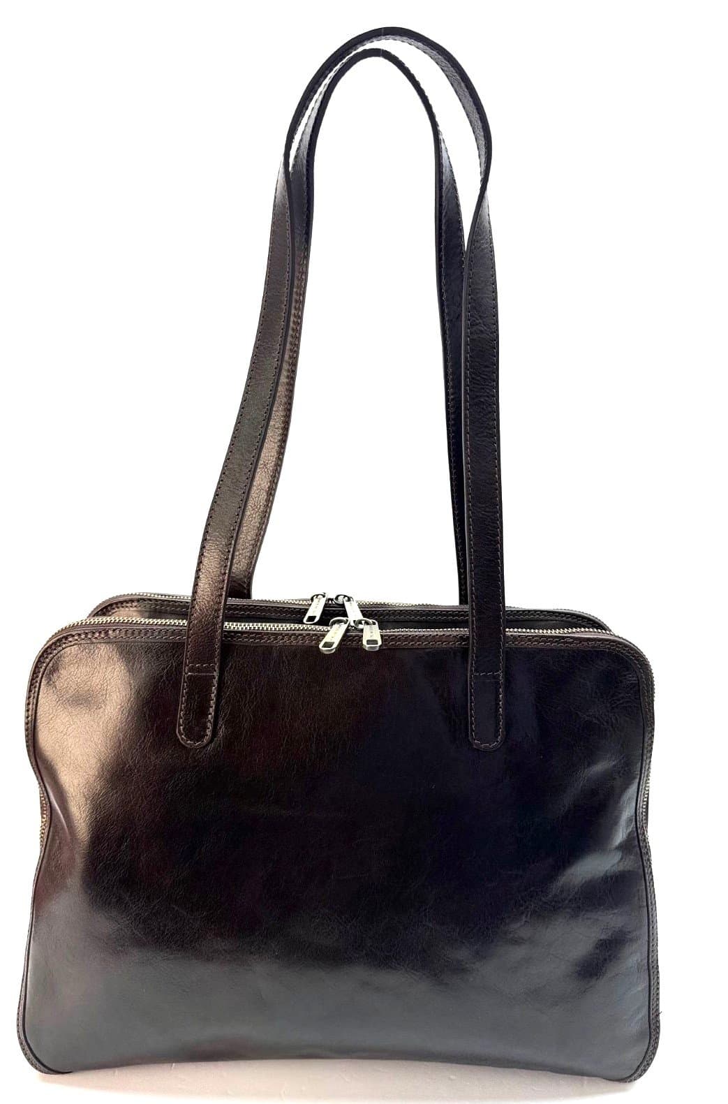 Borsa donna in vera pelle CHIAROSCURO mod. DORA colore TESTA MORO Made in Italy