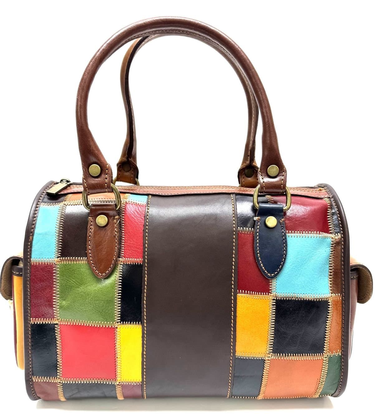 Borsa donna in vera pelle mod. ALENA, colore MULTICOLOR-PATCHWORK RANDOM, CHIAROSCURO, Made in Italy