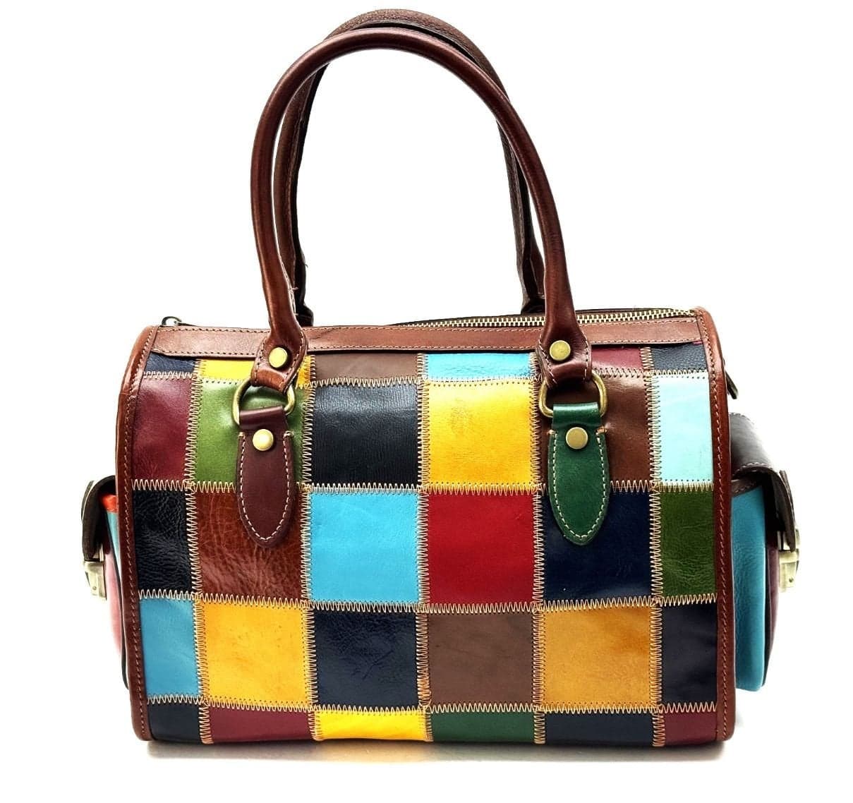 Borsa donna in vera pelle mod. ALENA, MULTICOLOR-PATCHWORK- bandiera italiana, CHIAROSCURO, Made in Italy