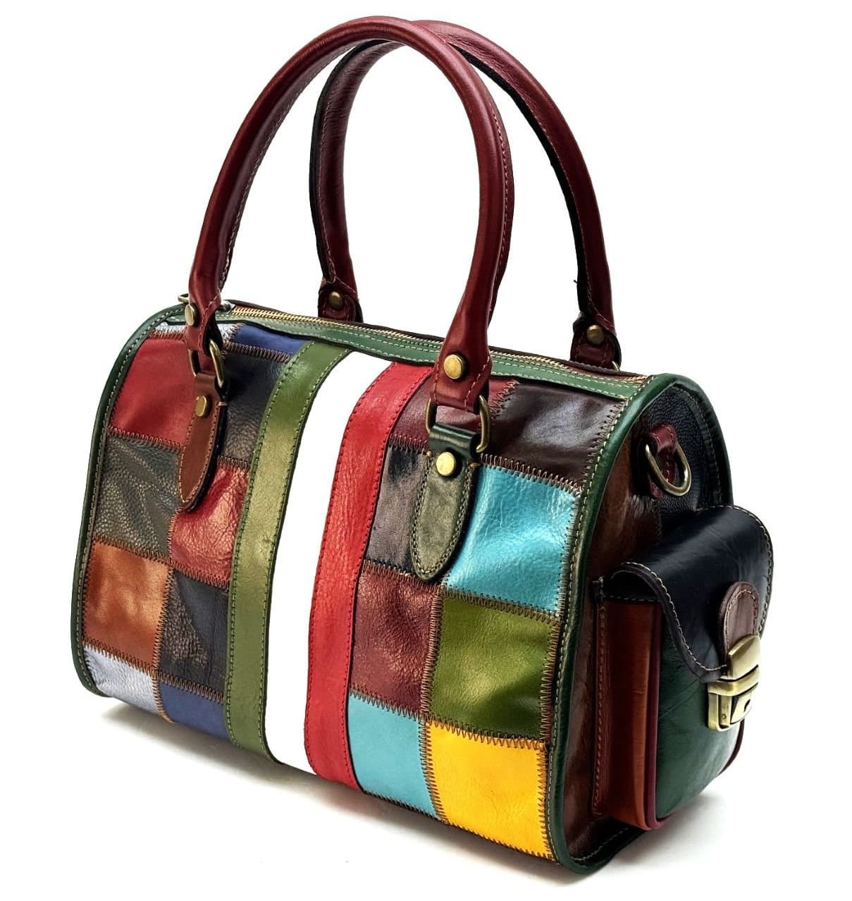 Ladies genuine leather bag CHIAROSCURO mod. ALENA, MULTICOLOR-PATCHWORK, Made in Italy.