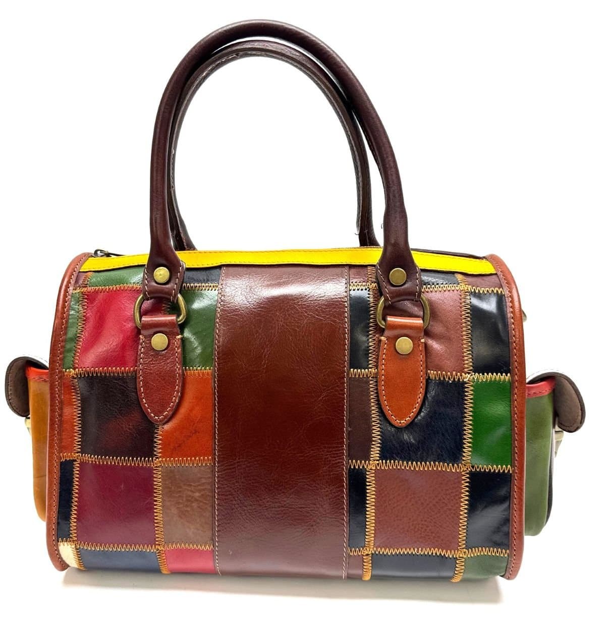 Borsa donna in vera pelle mod. ALENA, MULTICOLOR-PATCHWORK RANDOM, CHIAROSCURO, Made in Italy.