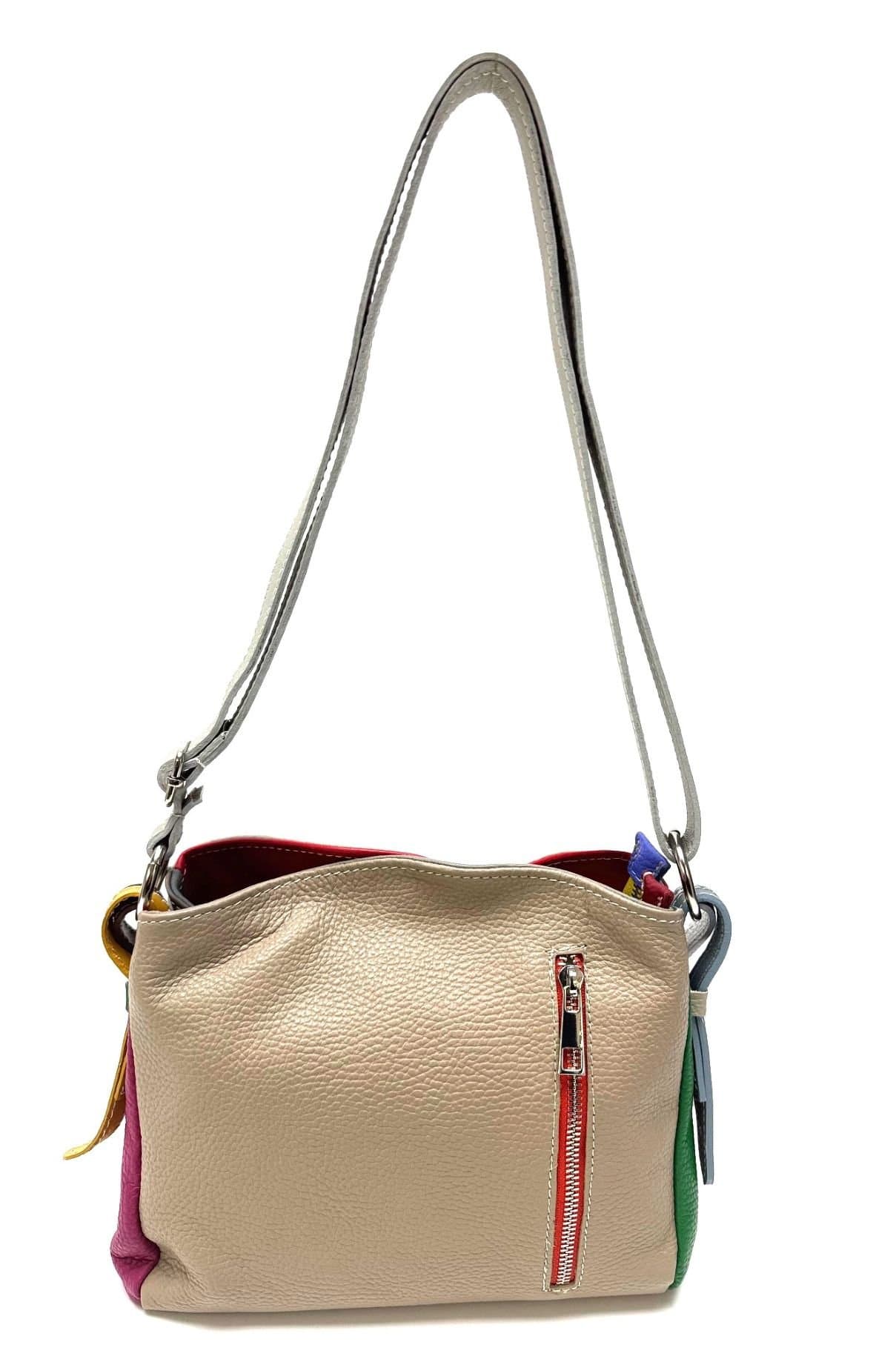 Borsa donna in vera pelle, mod ANGELINA SMALL colore MULTICOLOR, CHIAROSCURO, Made in Italy