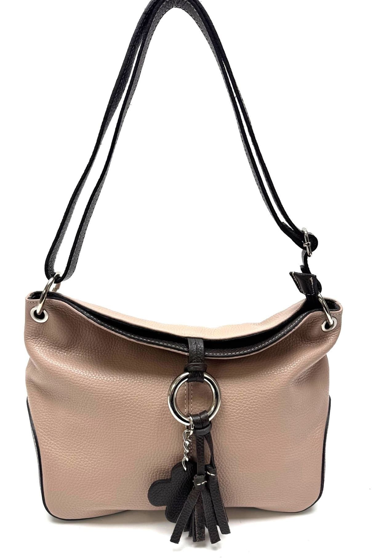 Borsa donna in vera pelle CHIAROSCURO mod. BETTA, colore ROSA / TESTA DI MORO, Made in Italy